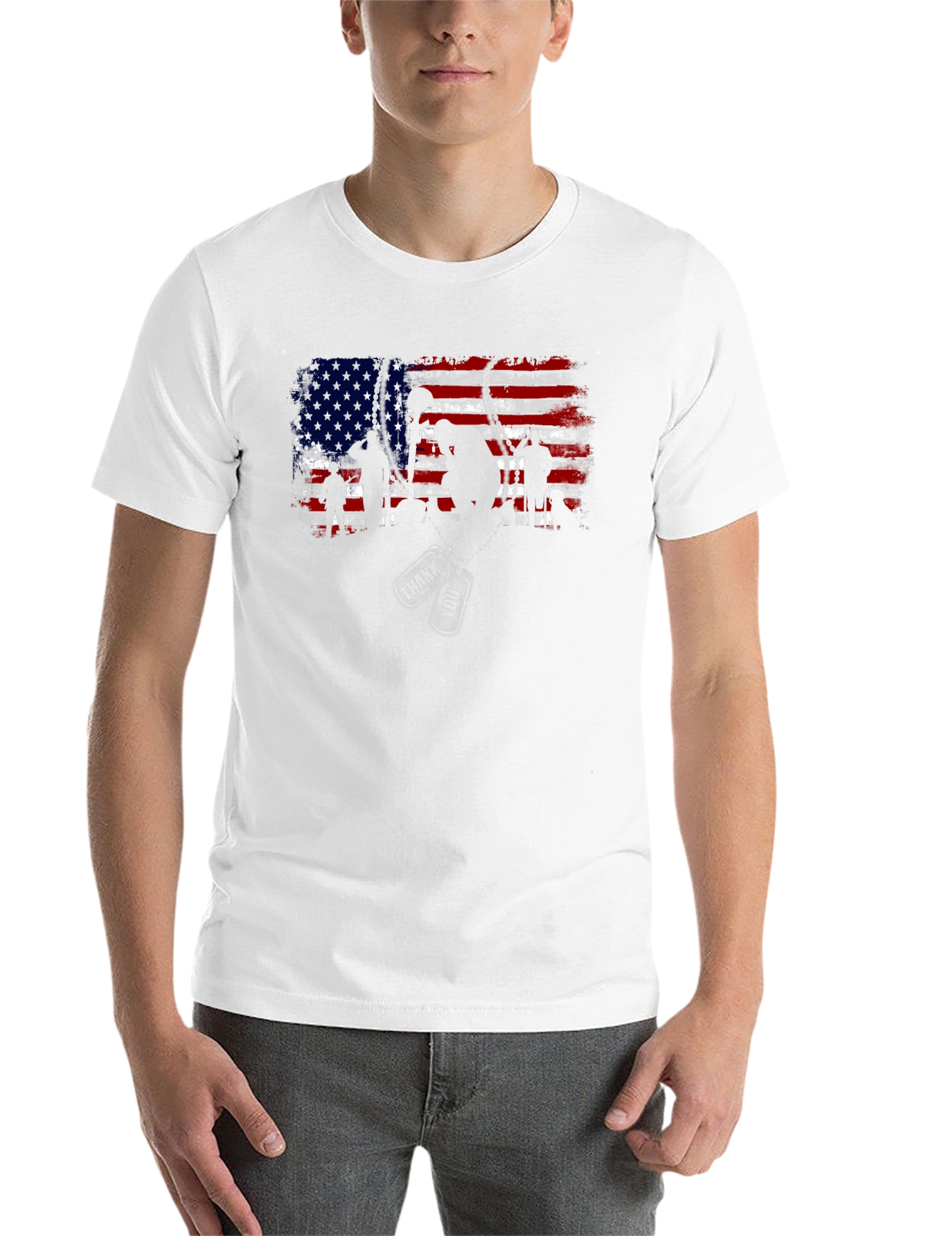 Black Patriotic US Flag Veteran Thank You T-Shirt view 14