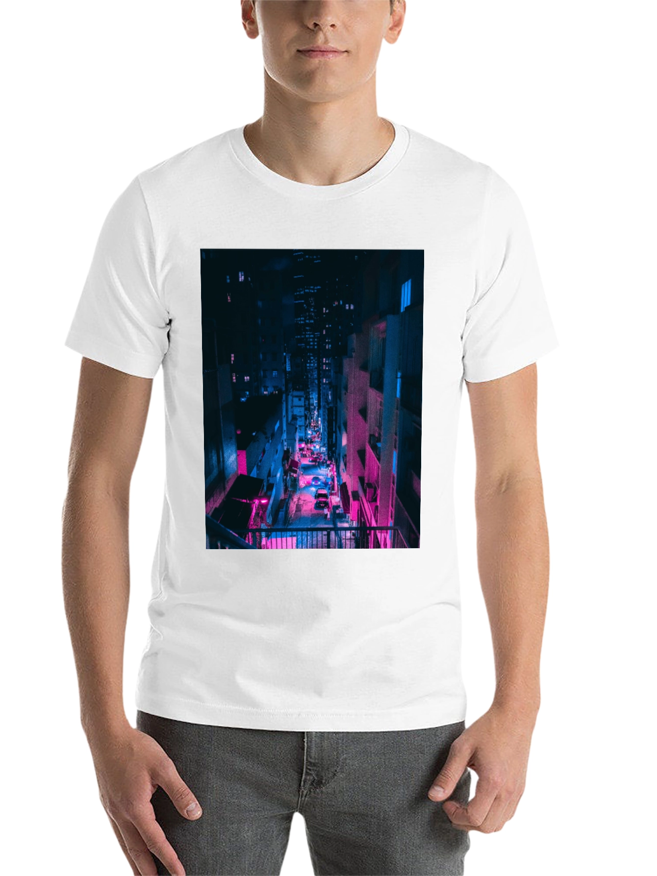 Black Cyberpunk Cityscape Black T-Shirt view 14