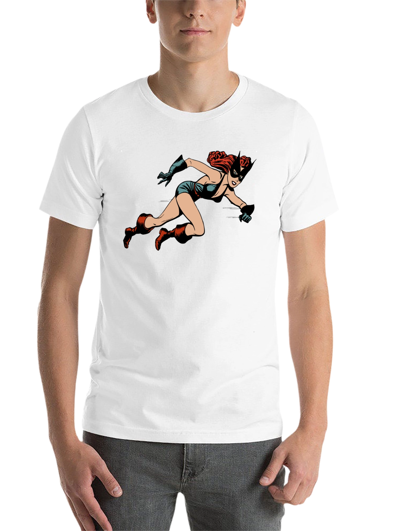 Black Retro Comic Book Heroine Black T-Shirt view 14