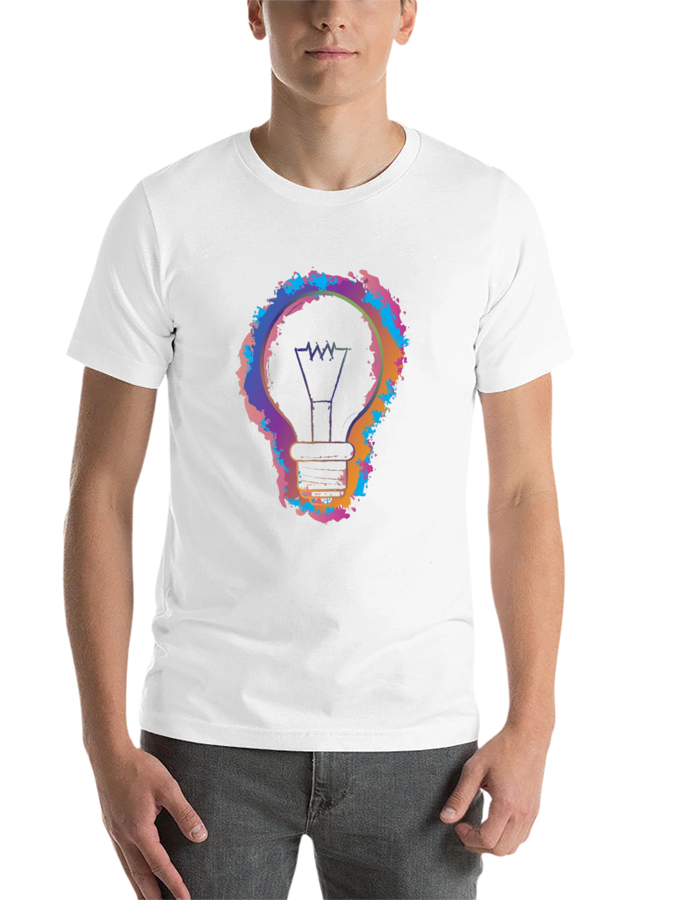 Black Colorful Light Bulb Graphic Black T-Shirt view 14