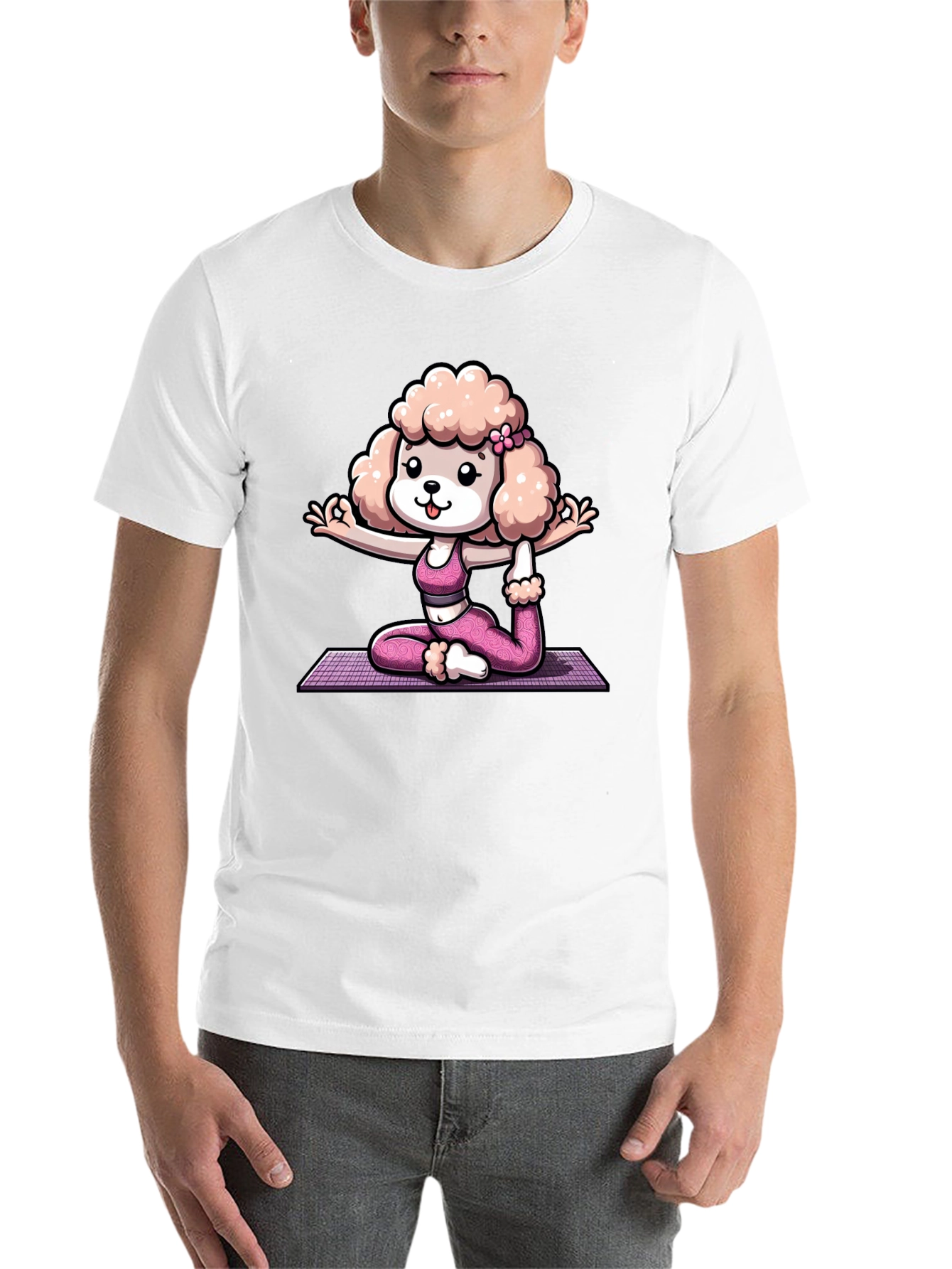 Black Yoga Poodle Graphic Tee - Unisex Cotton T-Shirt view 14