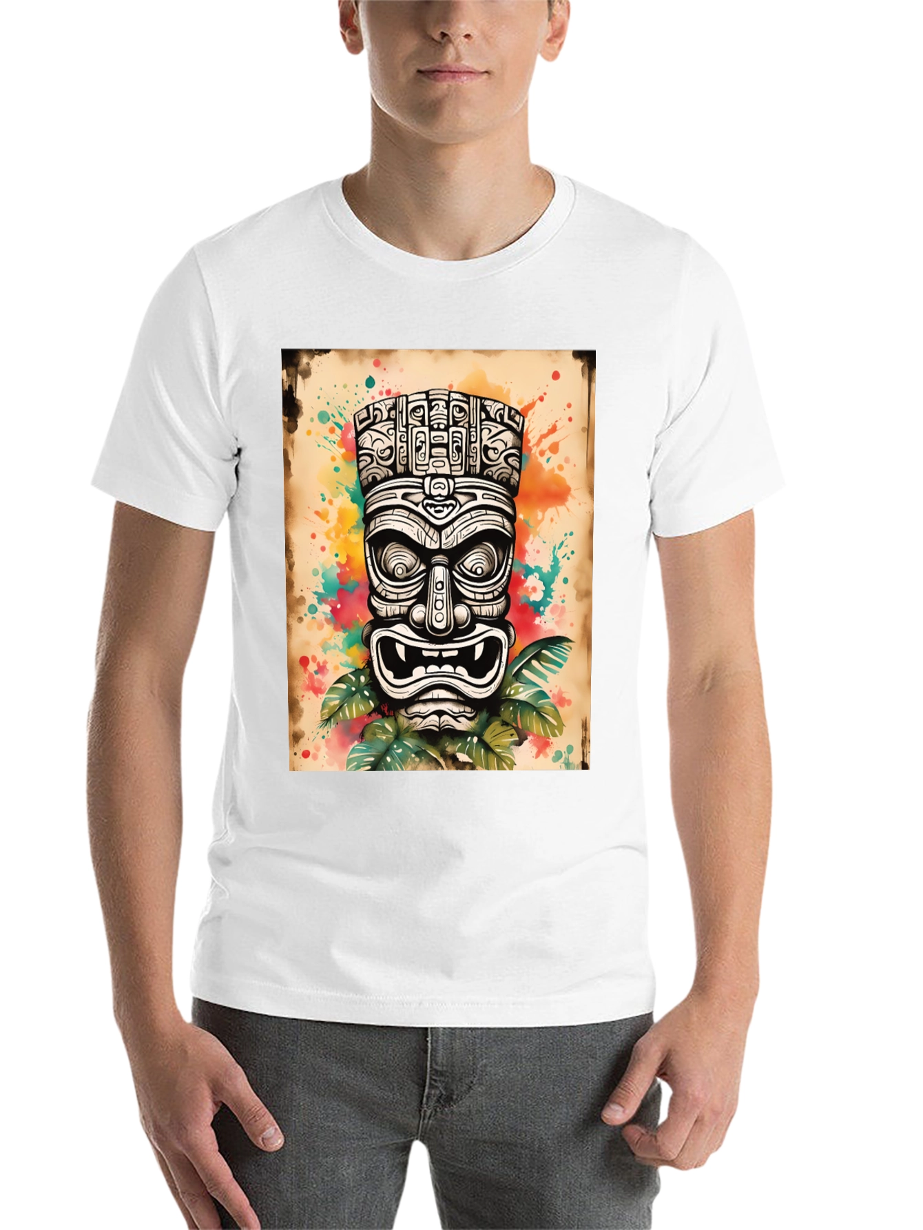Black Tiki Art Graphic Tee - Men's Black T-Shirt view 14