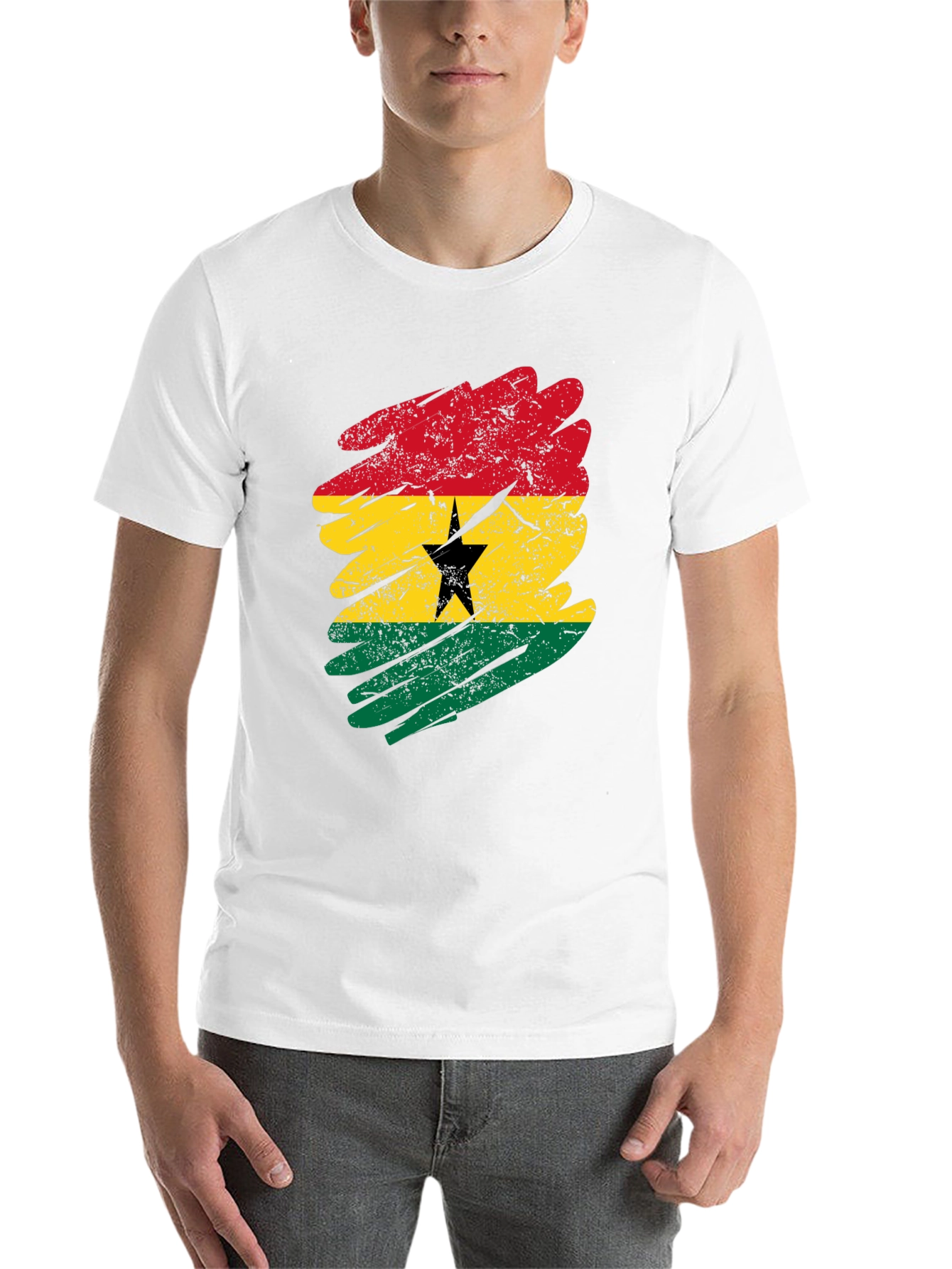 Black Ghana Flag T-Shirt - Distressed Grunge Style view 14