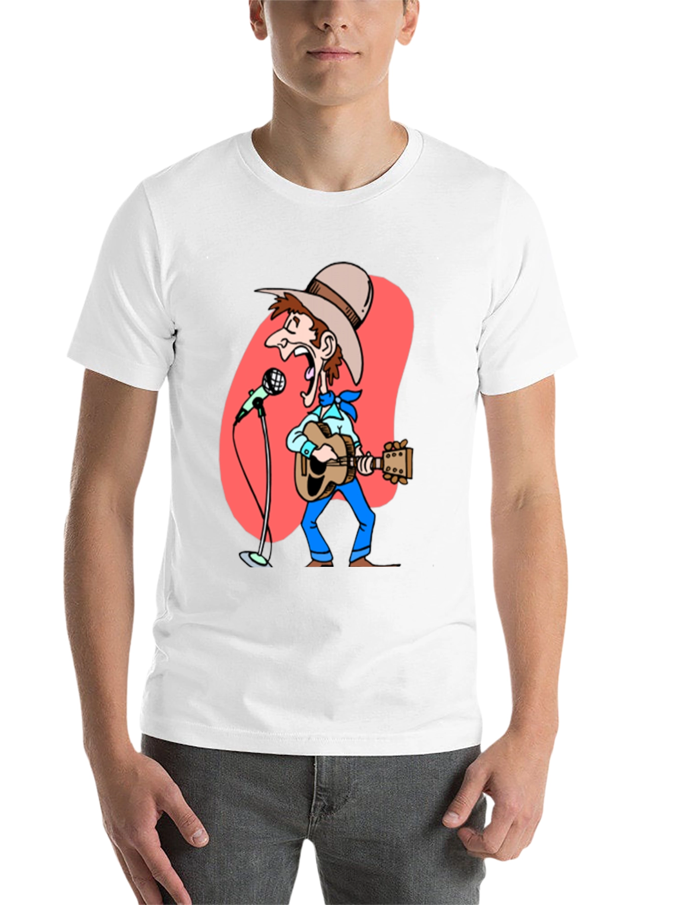Black Cartoon Cowboy T-Shirt - Guitar & Microphone Graphic view 14