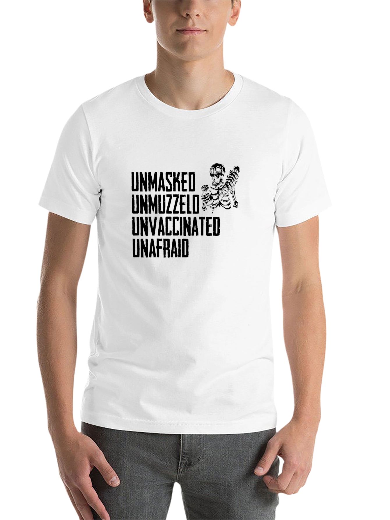 Black Unmasked Unmuzzled Unvaccinated Unafraid T-Shirt view 14