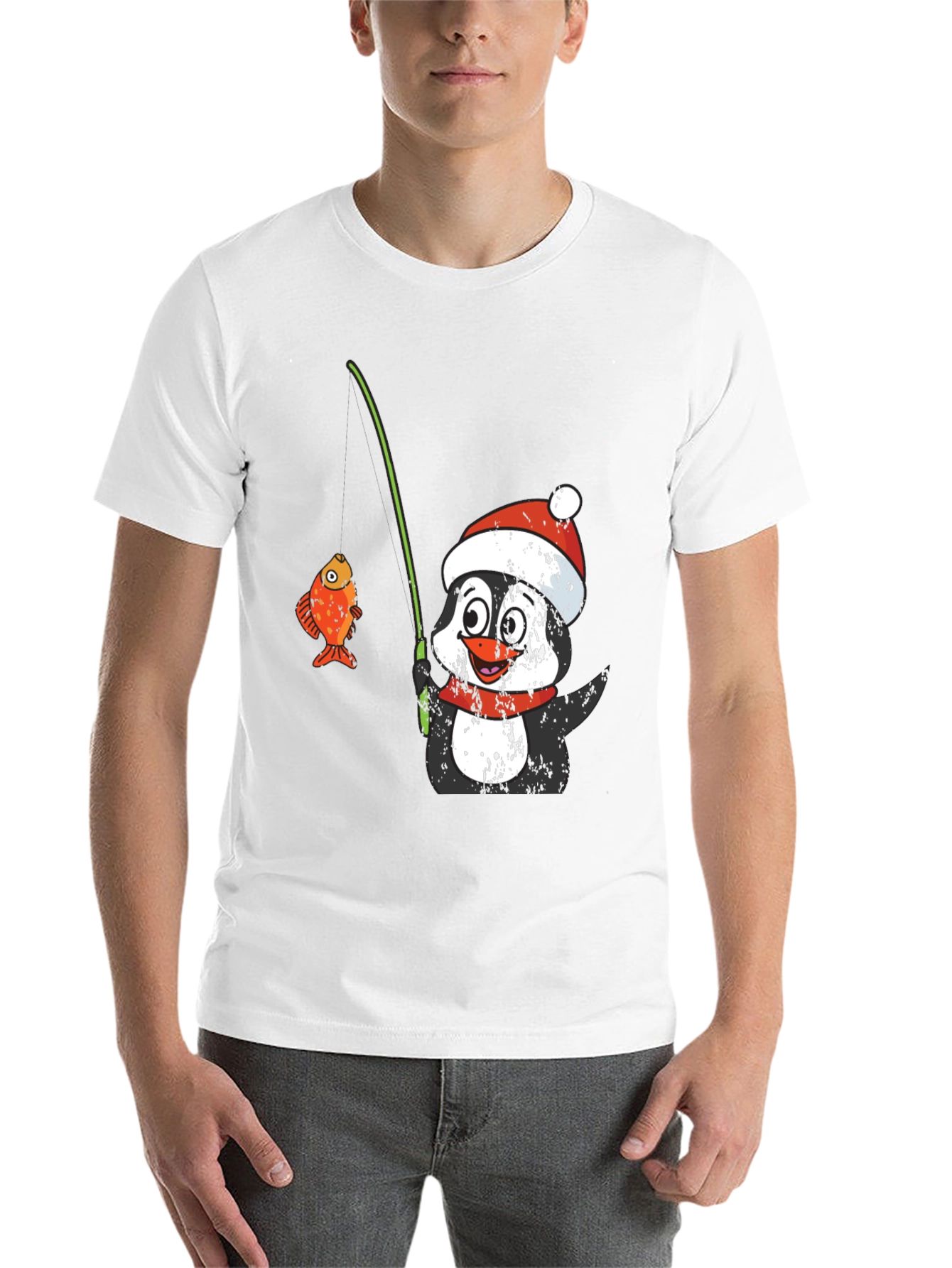 Black Penguin Fishing T-Shirt - Festive Holiday Wear view 14