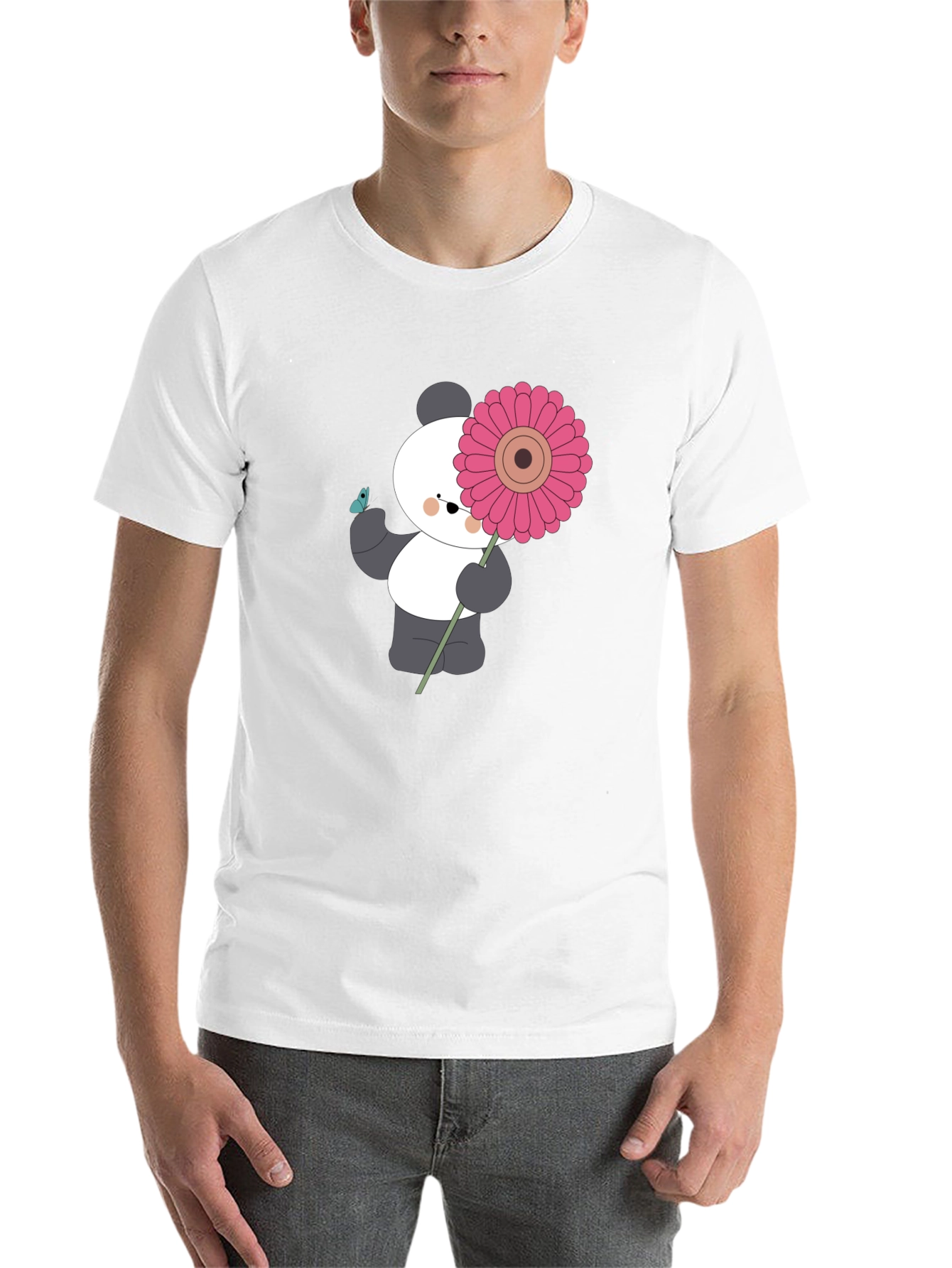 Black Panda with Flower Graphic Black T-Shirt view 14