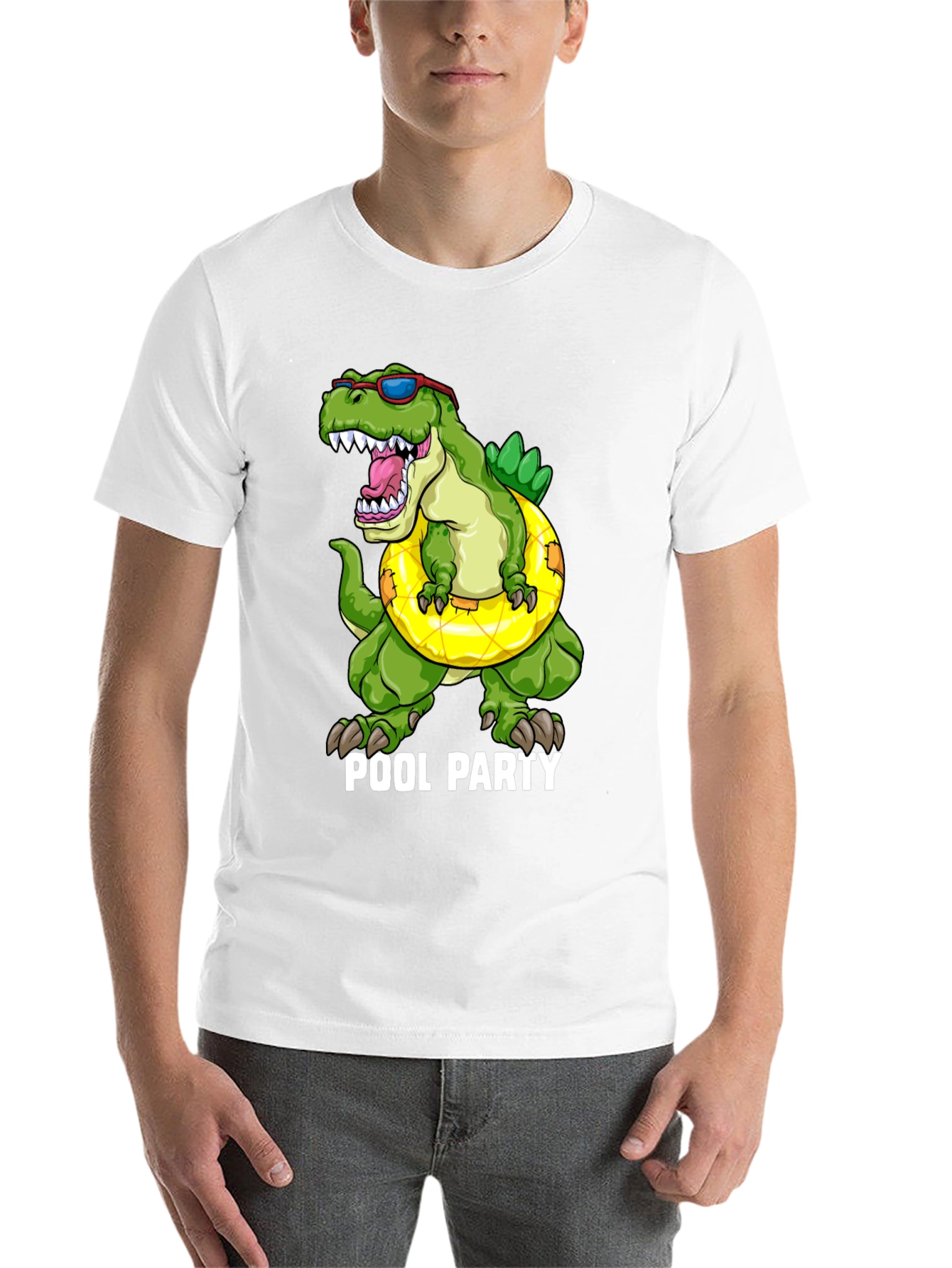 Black Dino Pool Party T-Shirt - Funny Summer Apparel view 14