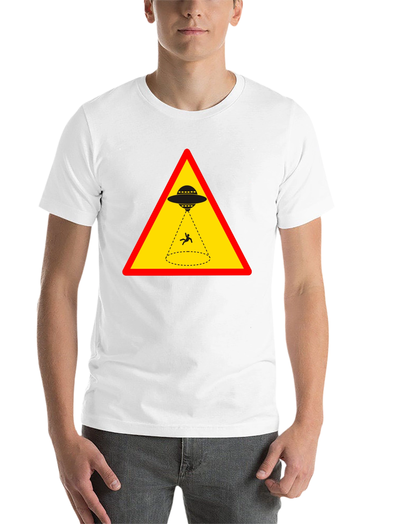 Black Alien Abduction T-Shirt - Warning Sign Graphic view 14