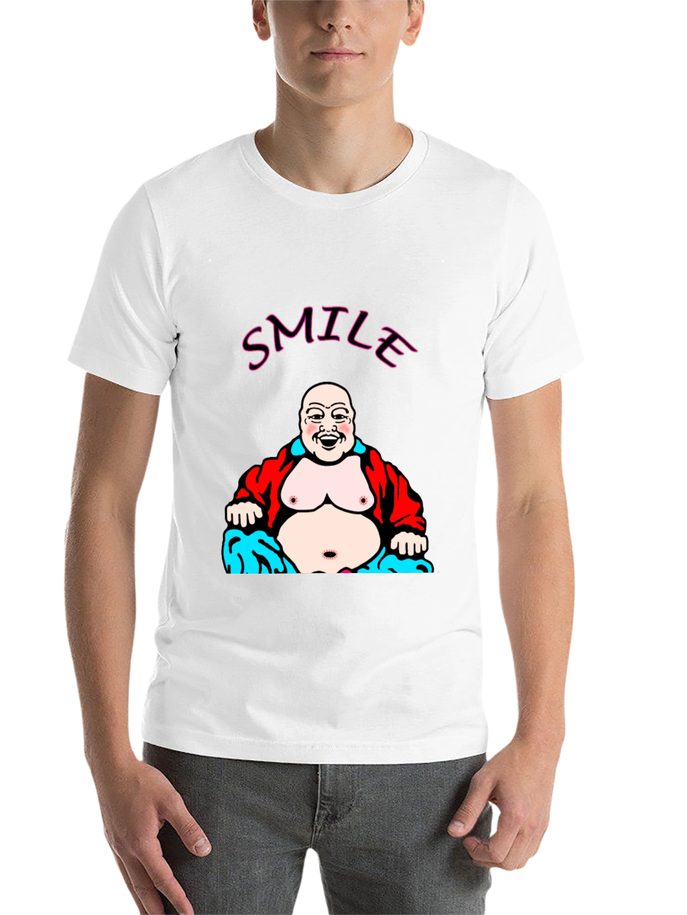 Black Smile Buddha Graphic Black T-Shirt view 14