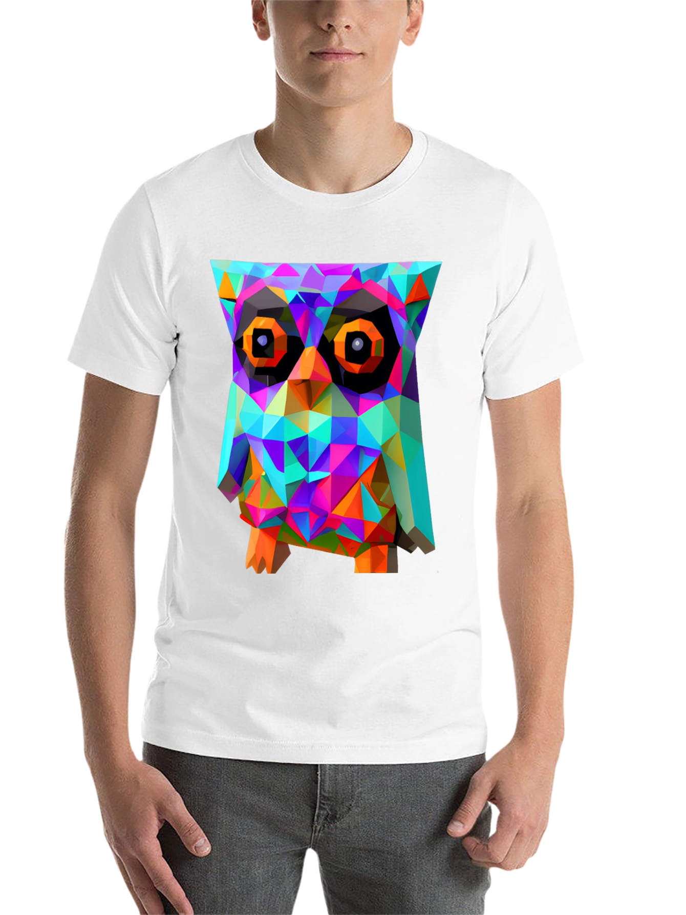 Black Geometric Owl Graphic Print T-Shirt - Black view 14
