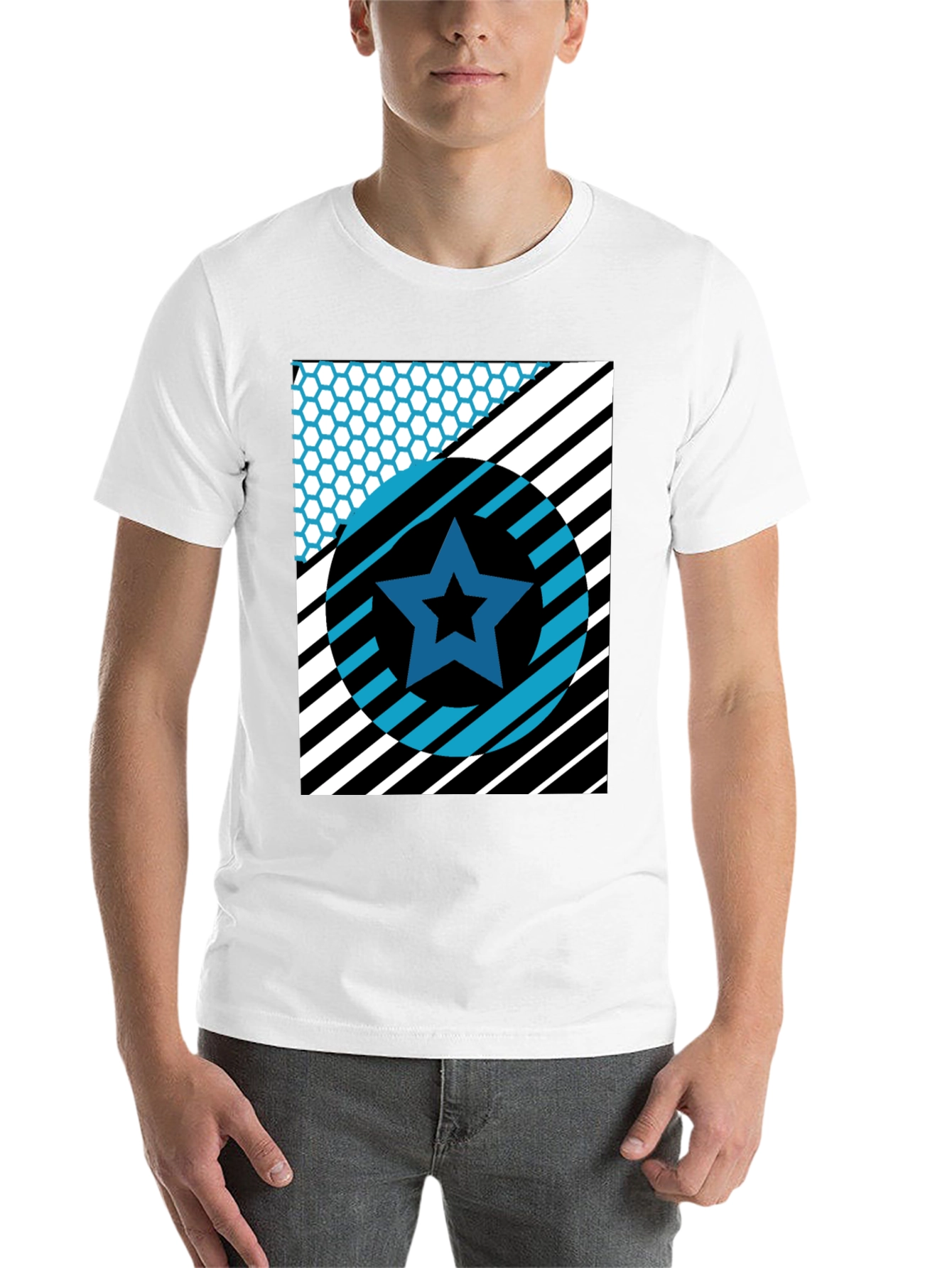 Black Geometric Star Graphic Tee - Black Cotton T-Shirt view 14