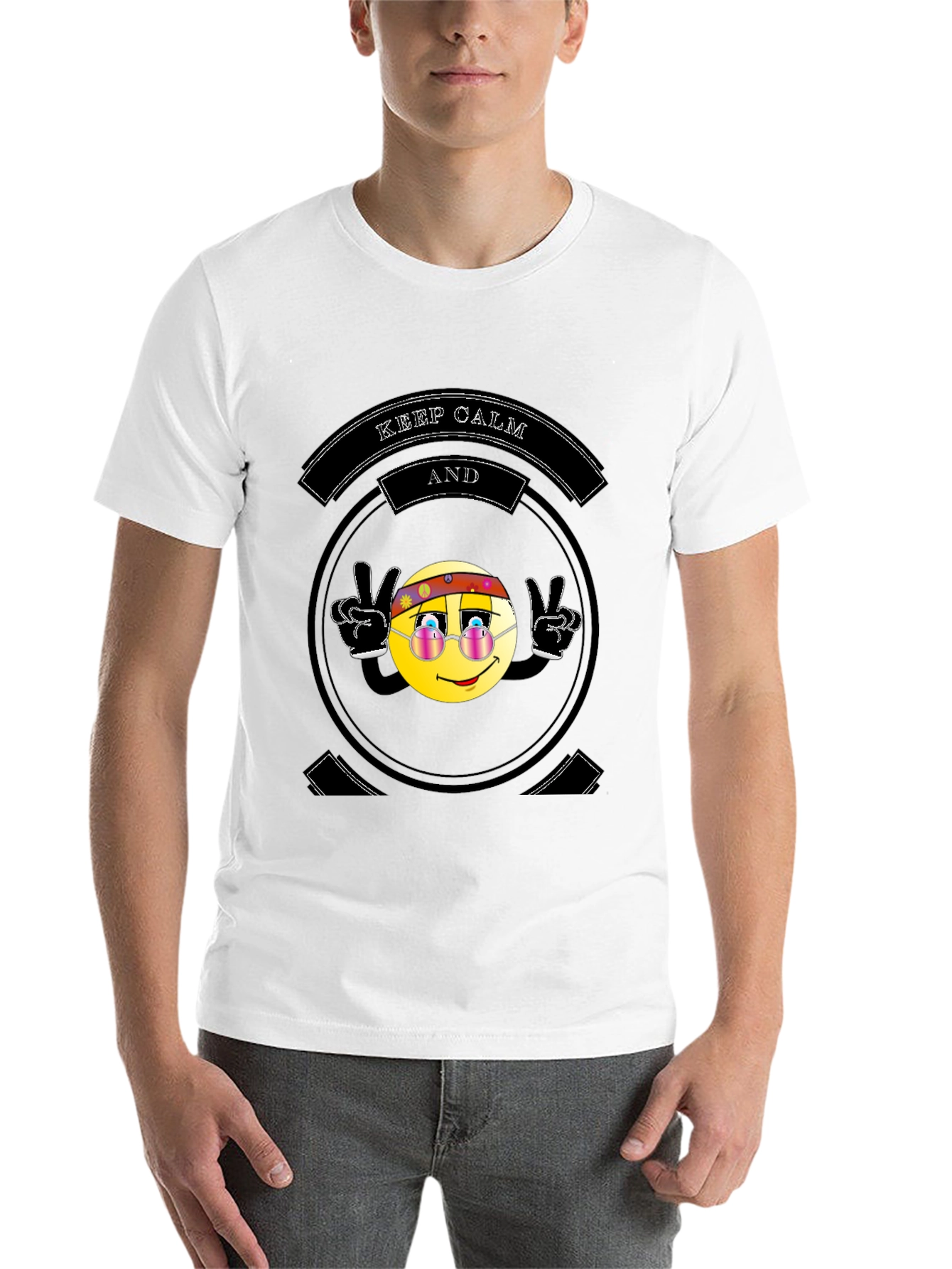 Black Keep Calm Hippie Emoji Black T-Shirt view 14