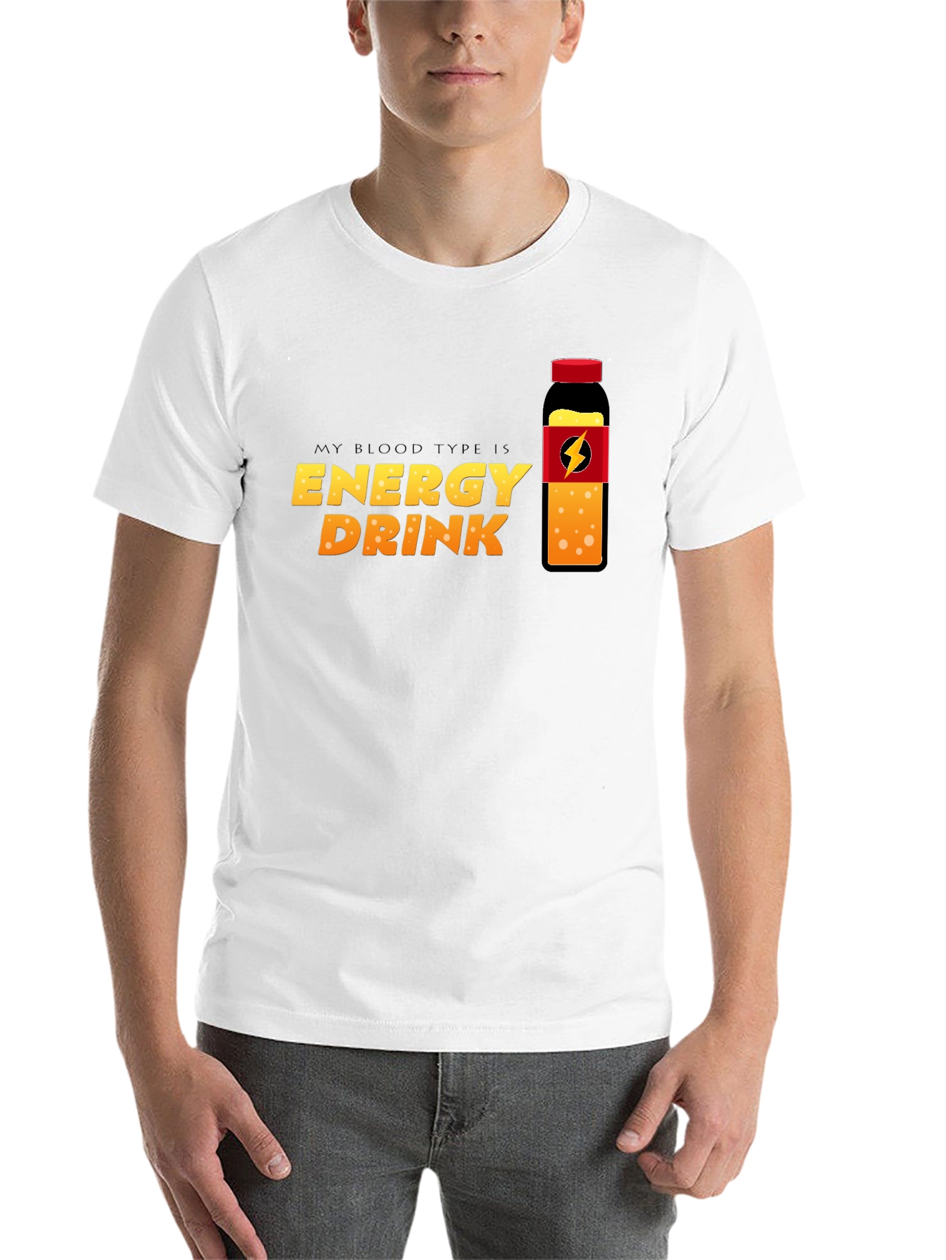 Black Energy Drink Blood Type T-Shirt - Black Crew Neck Tee view 14