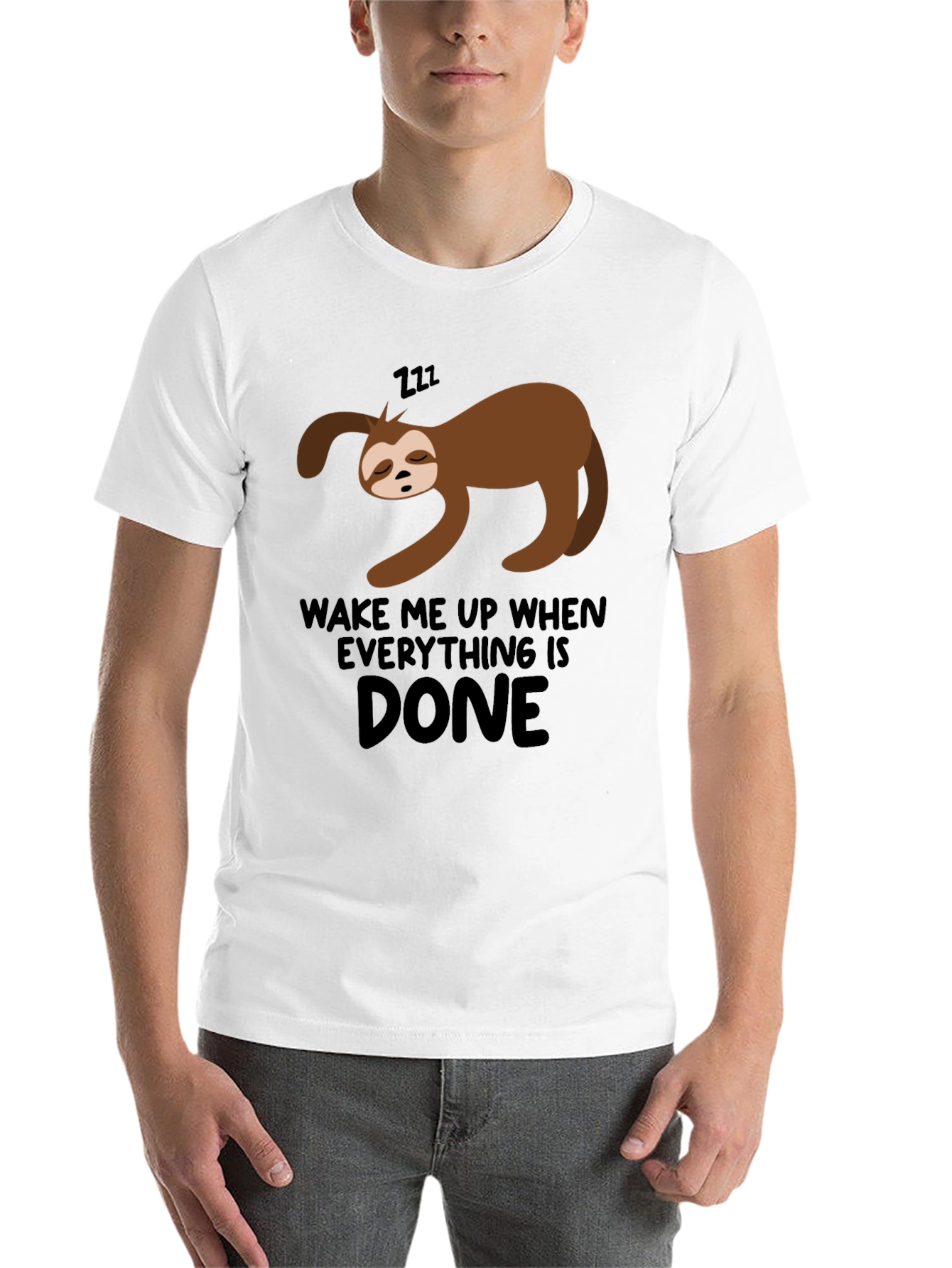 Black Lazy Sloth 'Wake Me Up When Done' Black T-Shirt view 14