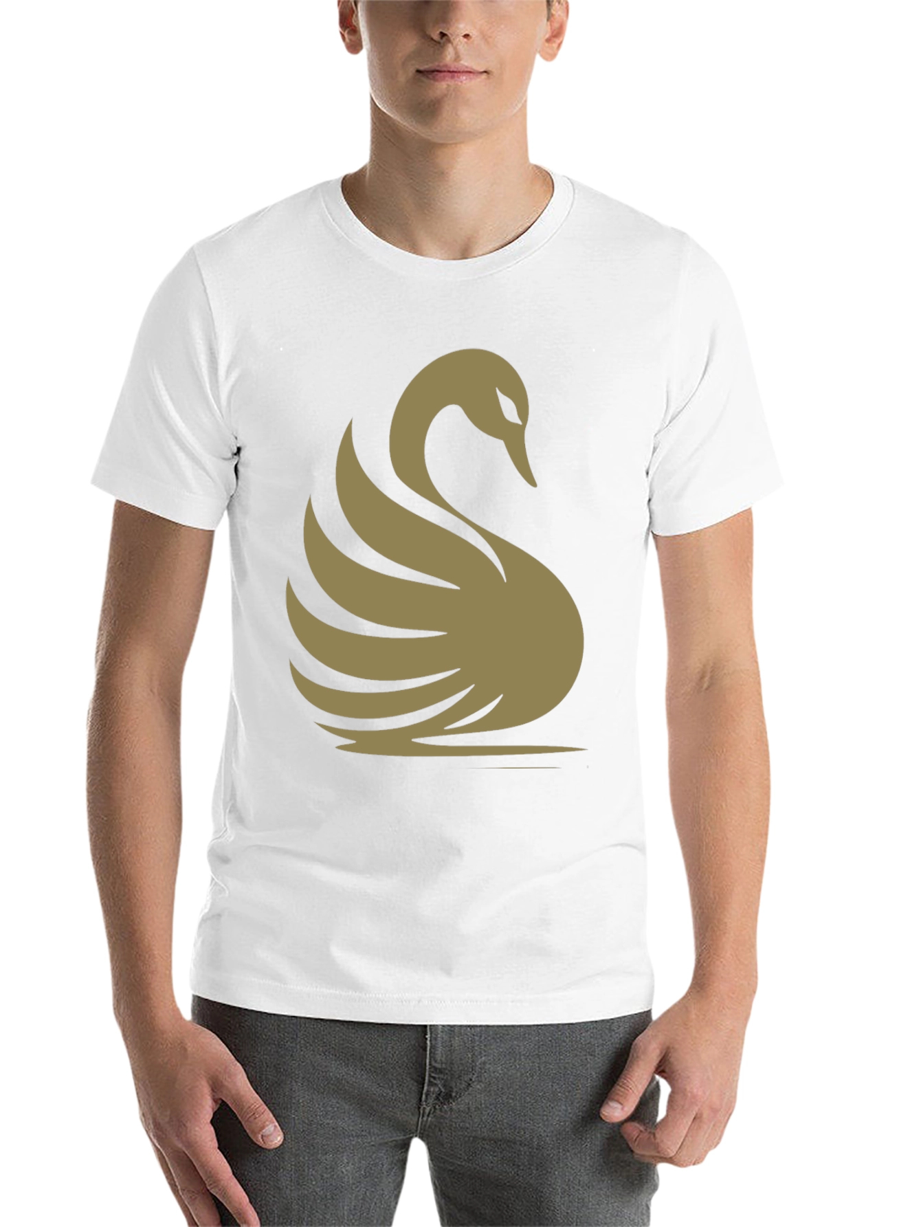 Black Elegant Swan Graphic Tee - Classic Black Cotton T-Shirt view 14
