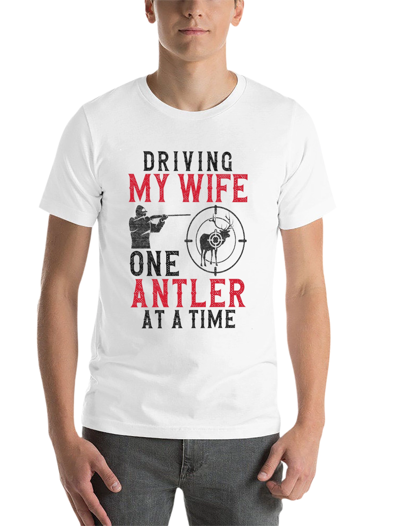 Black Driving My Wife One Antler at a Time Graphic Tee view 14