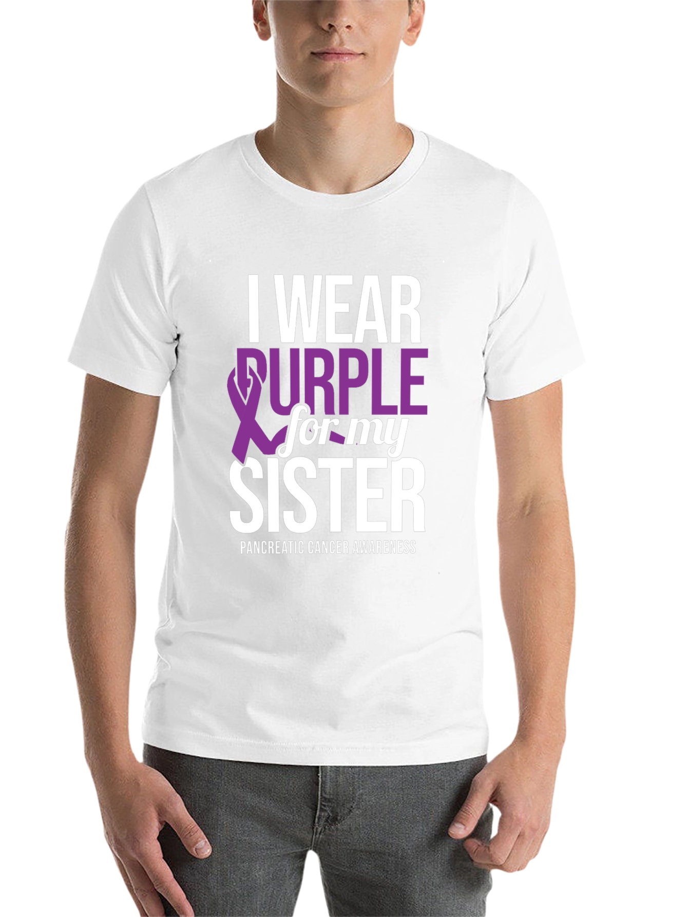 Black I Wear Purple for My Sister T-Shirt - Pancreatic Cancer Awareness view 14
