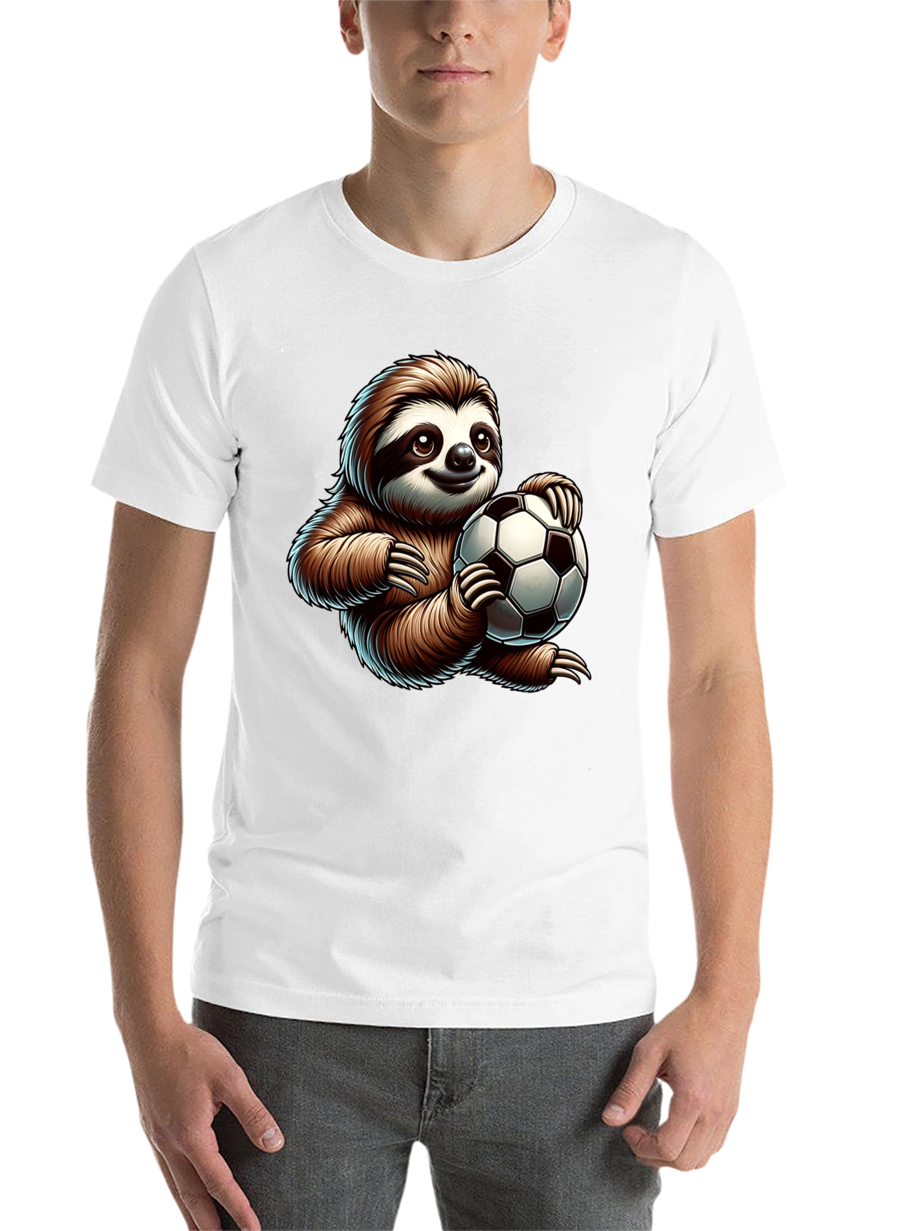 Black Sloth Soccer Fan T-Shirt - Cute Cartoon Design view 14