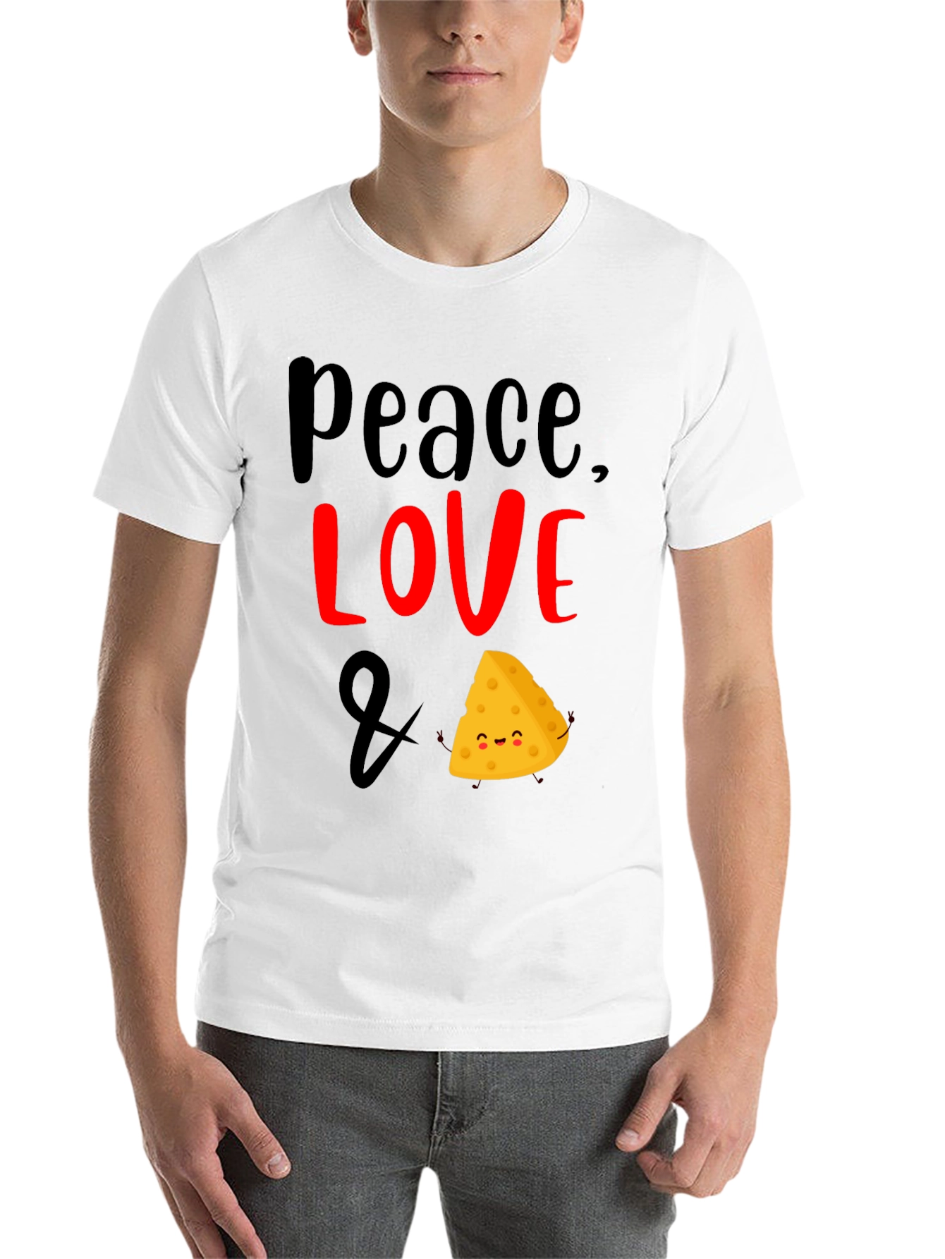 Black Peace Love & Cheese Funny Graphic T-Shirt view 14
