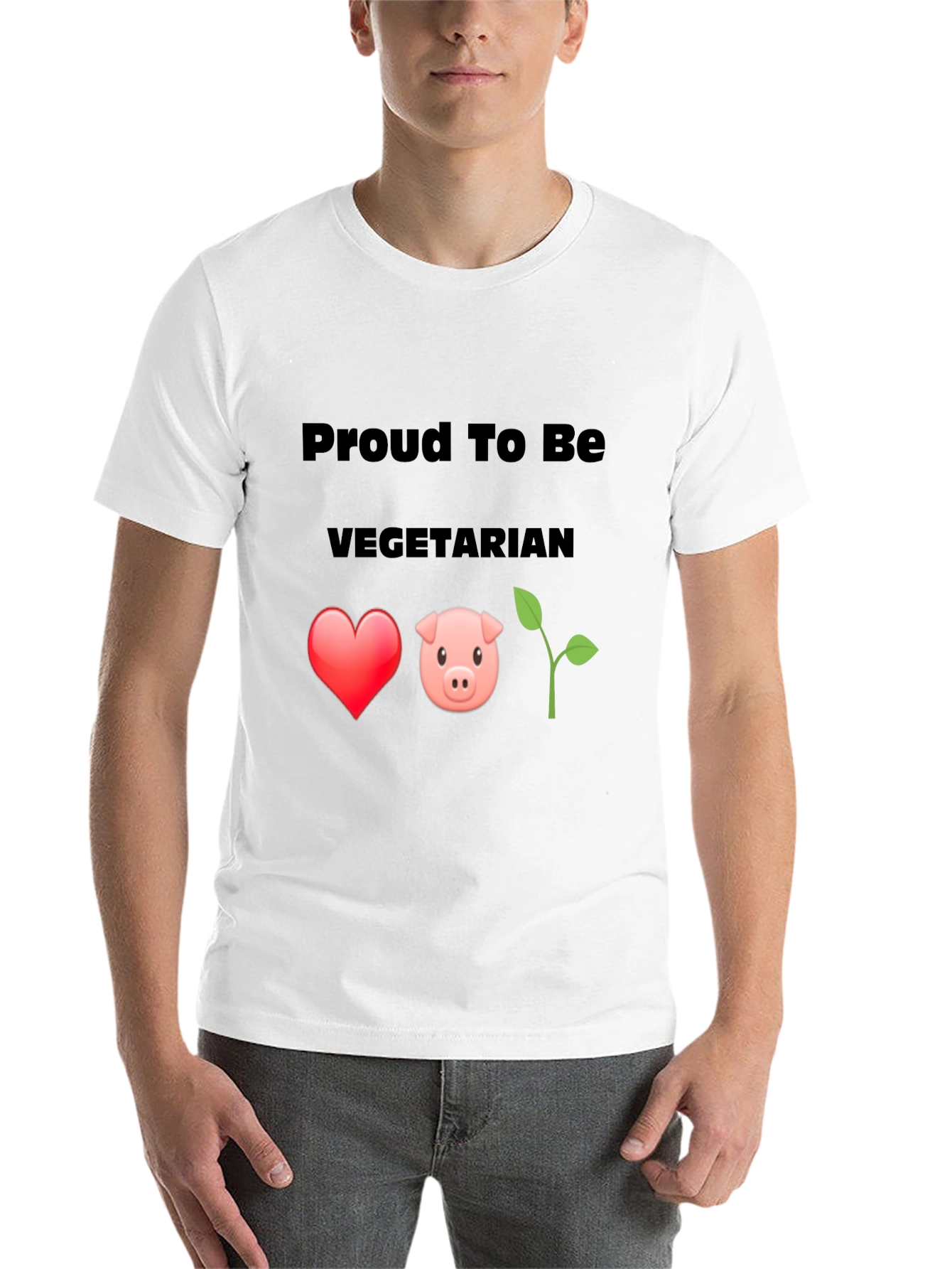 Black Proud Vegetarian Graphic Tee - Heart Pig Plant Design view 14