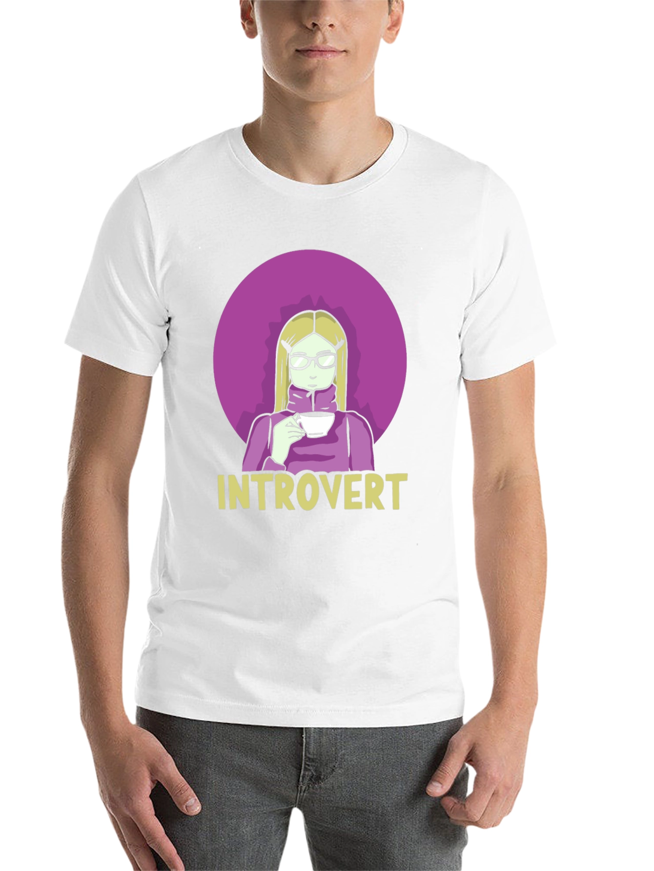 Black Introvert Tee: Cozy Cartoon Graphic T-Shirt view 14