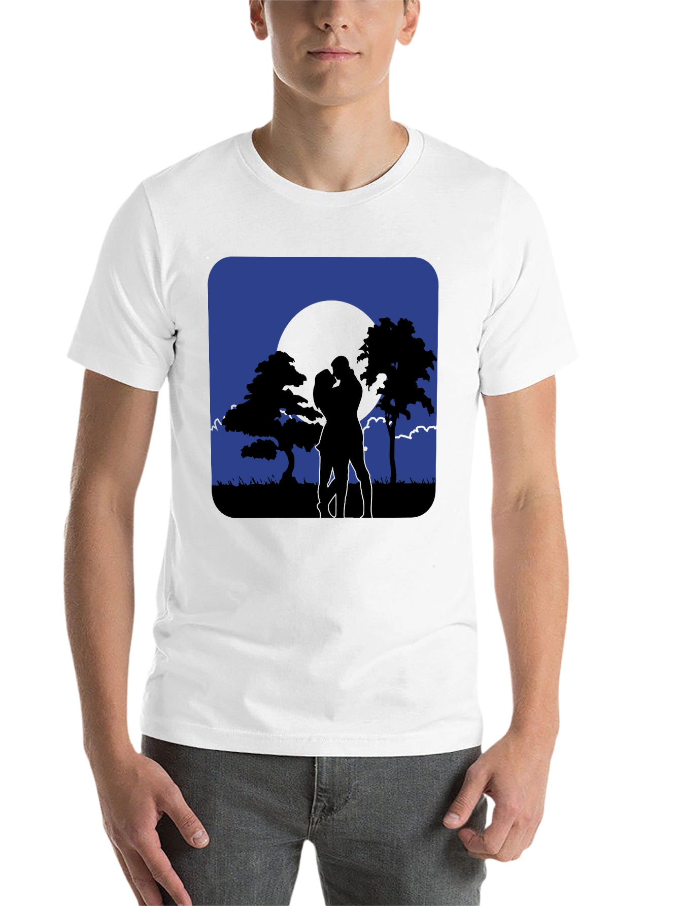Black Romantic Moonlight Kiss Silhouette T-Shirt view 14