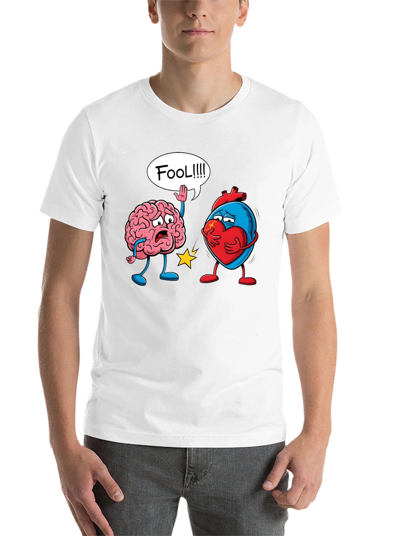 Black Brain vs Heart T-Shirt: Fool Funny Tee view 14