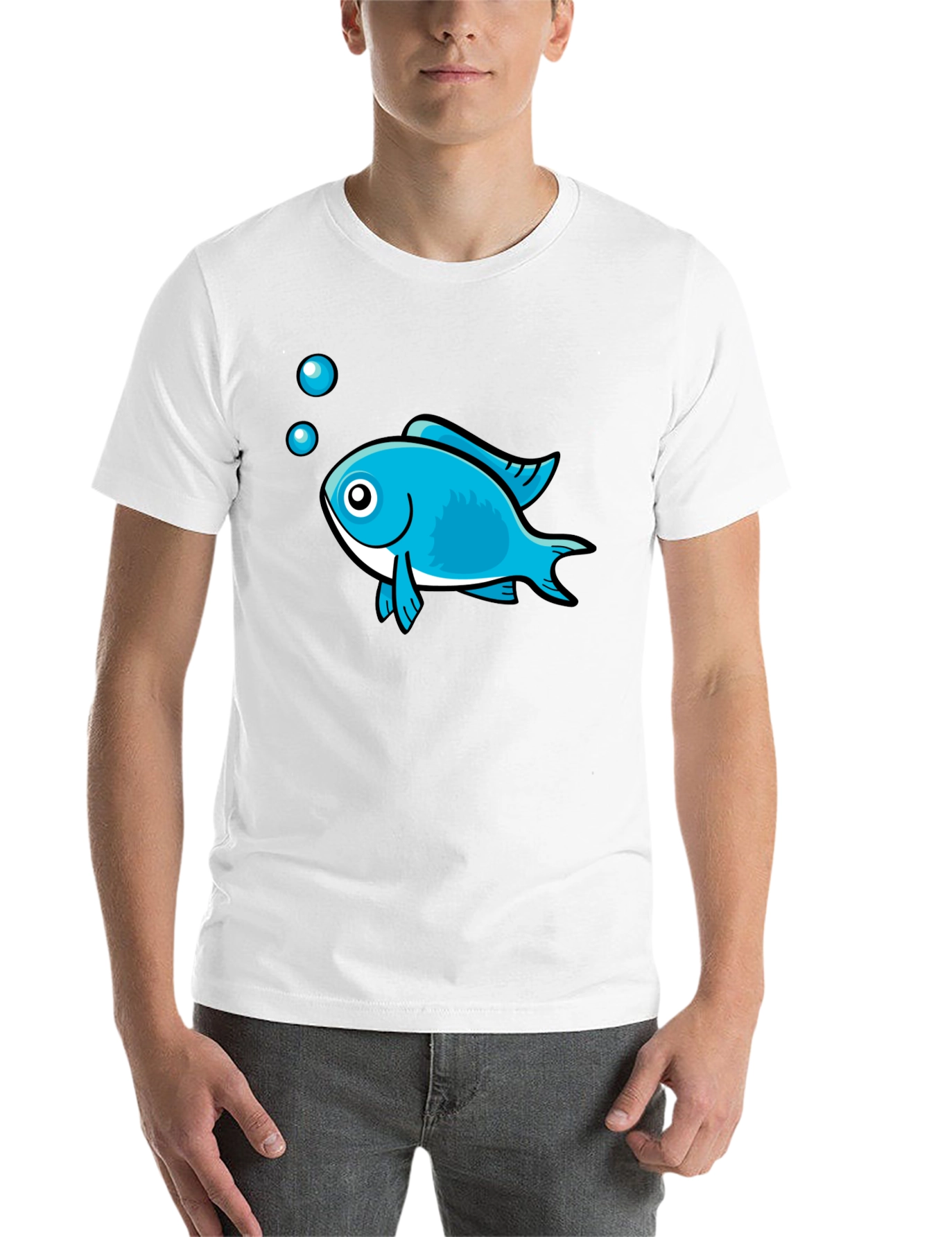 Black Blue Fish Graphic Black T-Shirt - Casual Style view 14