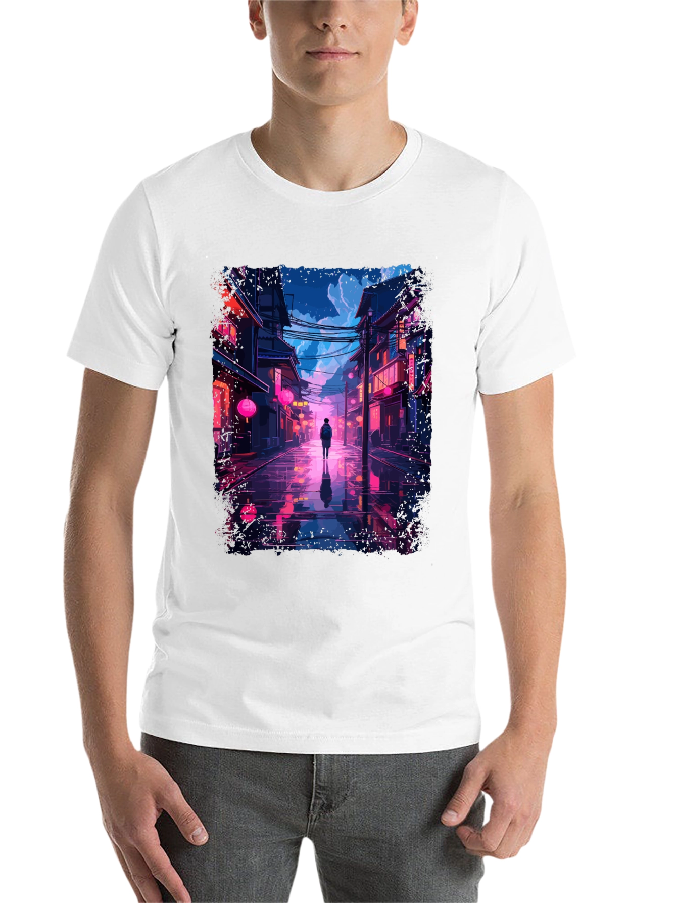 Black Neon Cityscape T-Shirt - Stylish Streetwear view 14