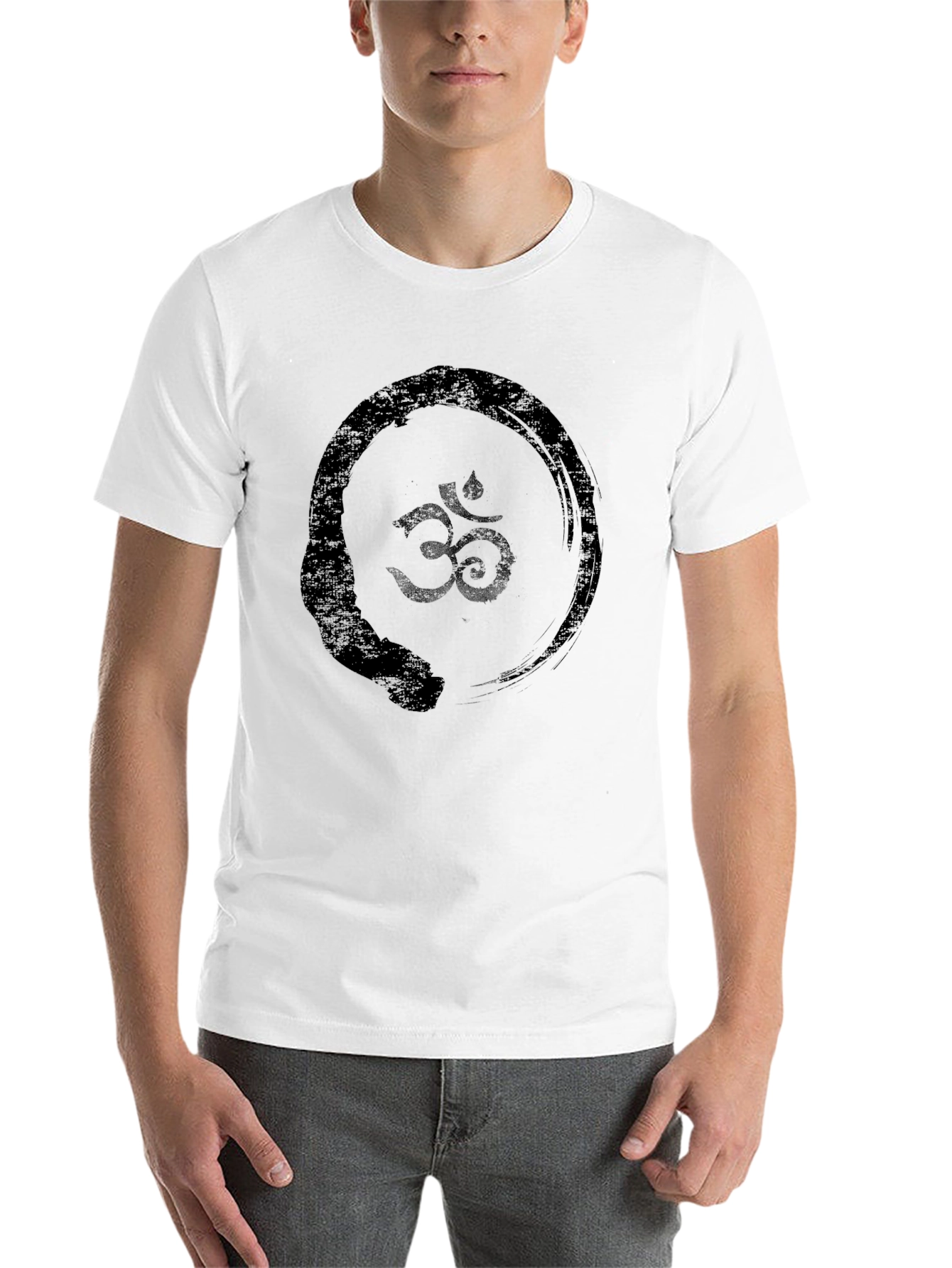 Black Om Symbol Zen Circle Black Graphic Tee view 14