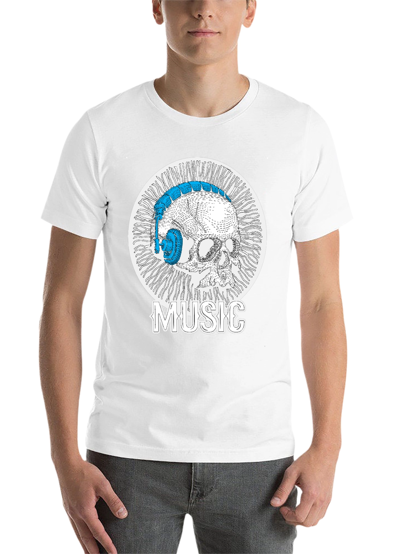 Black Skull Music Headphones T-Shirt - Cool Graphic Tee view 14