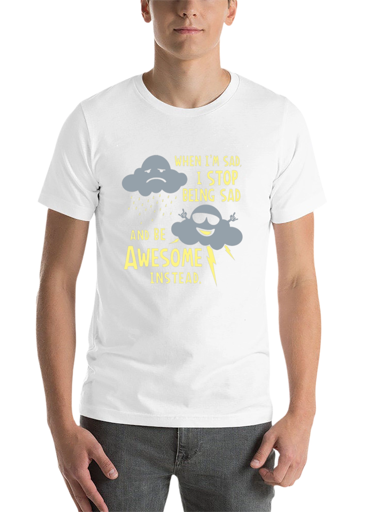 Black Funny Graphic Tee: Sad Cloud to Awesome Cloud view 14
