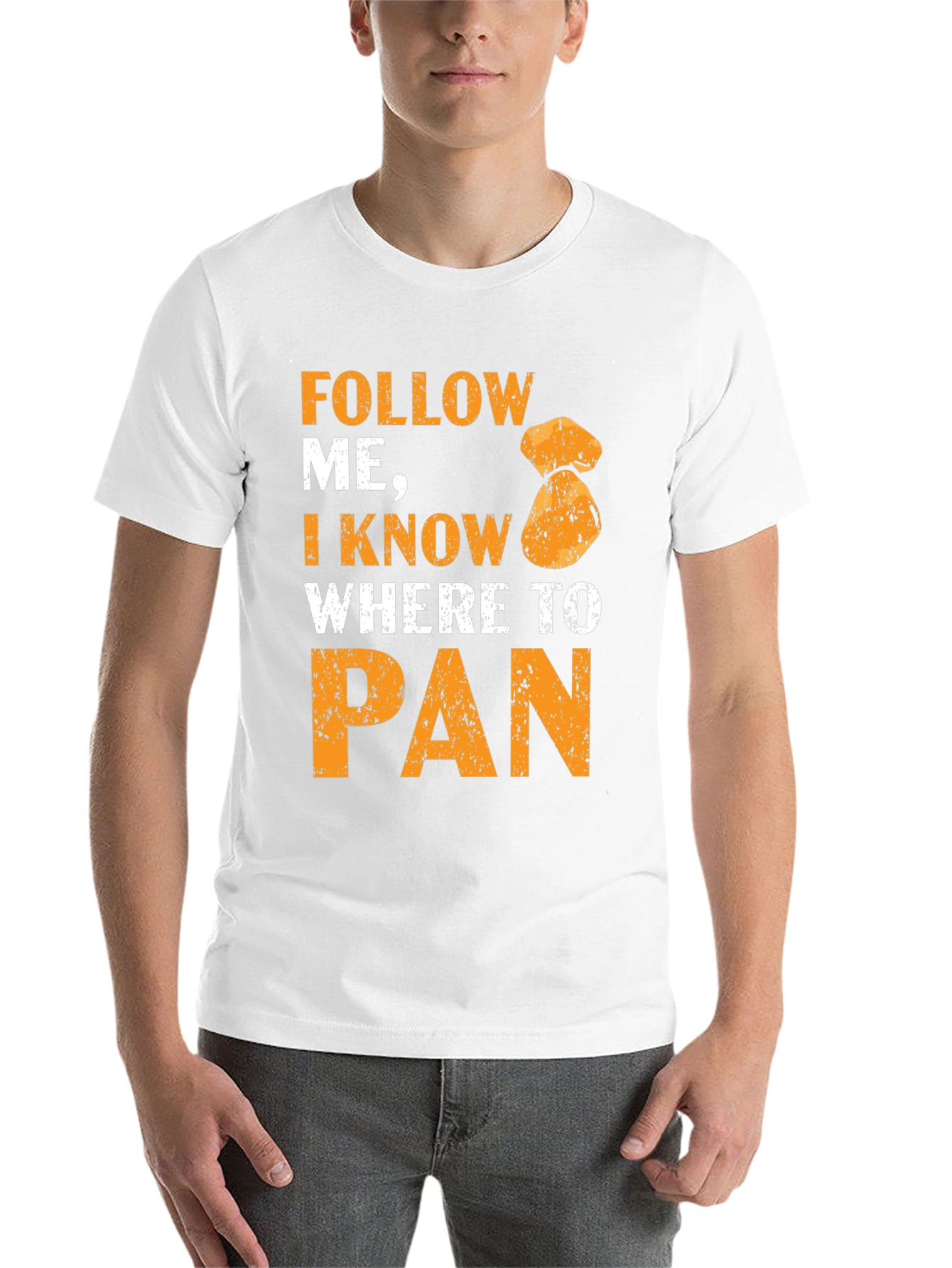 Black Follow Me I Know Where To Pan T-Shirt Gold Panning view 14