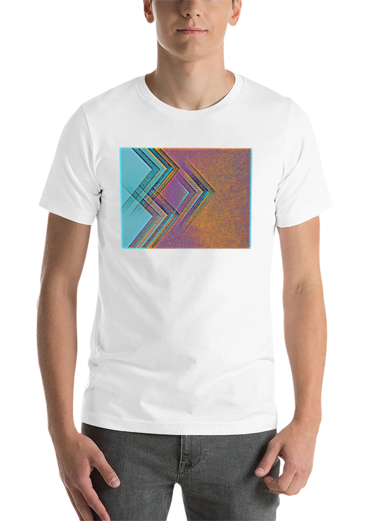 Black Abstract Geometric Print Black T-Shirt view 14