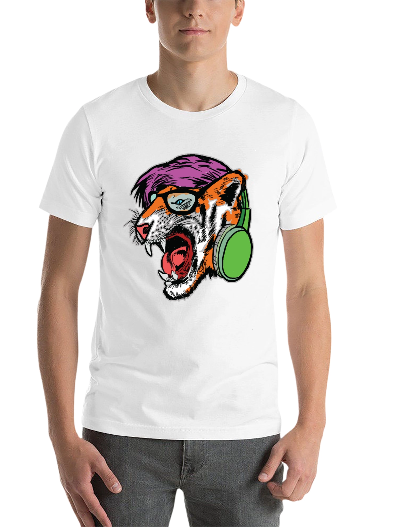 Black Cool Tiger Graphic Tee - Headphones & Glasses view 14