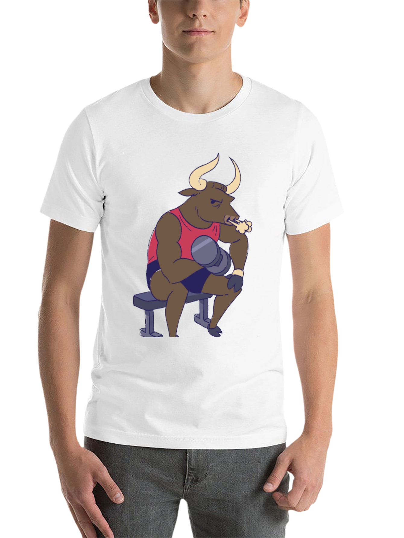 Black Funny Bull Lifting Weights T-Shirt view 14
