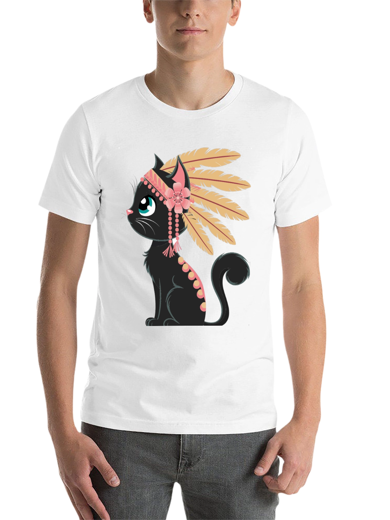 Black Indian Cat T-Shirt - Black Tee with Graphic view 14