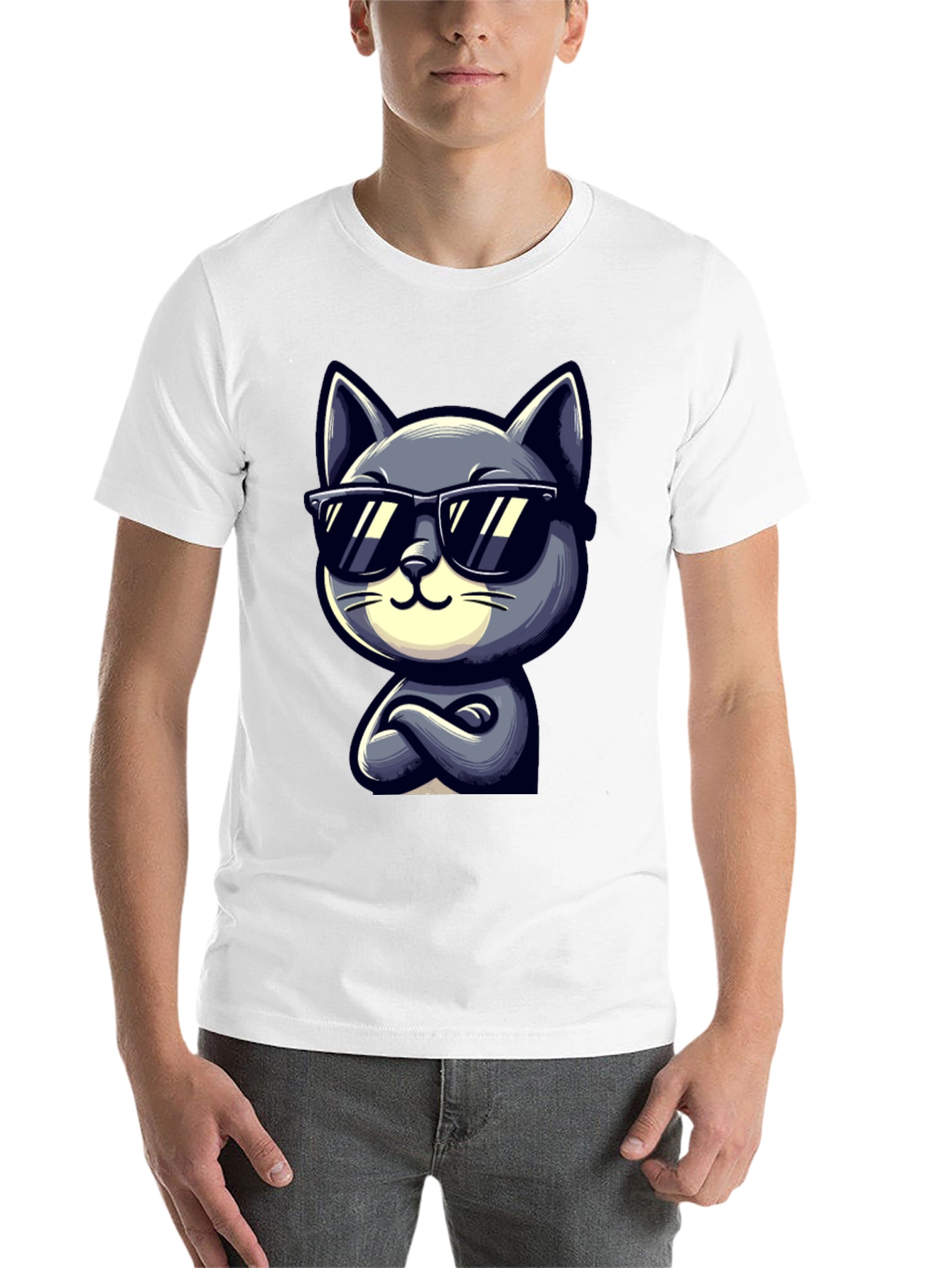 Black Cool Cat Cartoon Graphic T-Shirt view 14