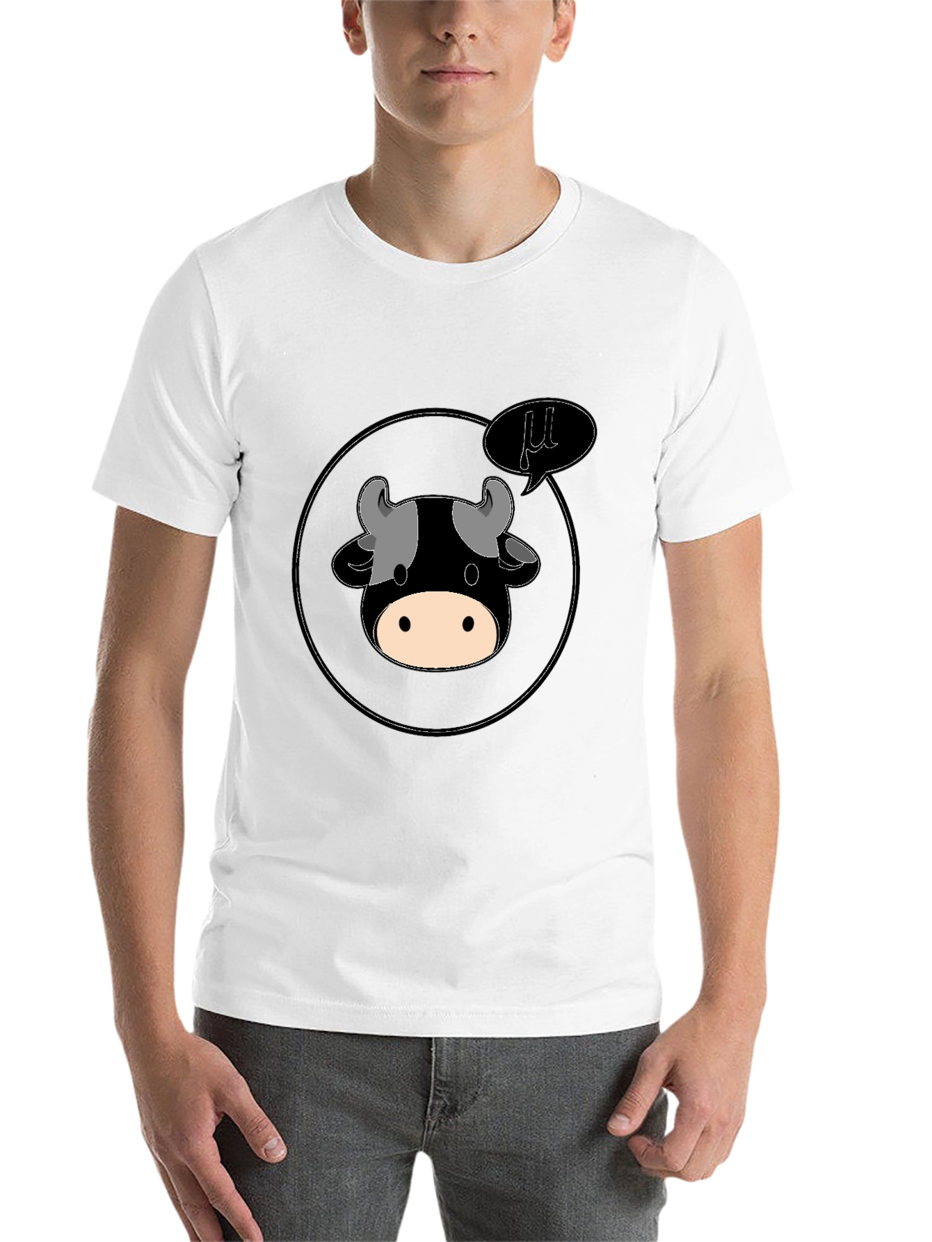 Black Funny "Moo" Cow Cartoon Black T-Shirt view 14