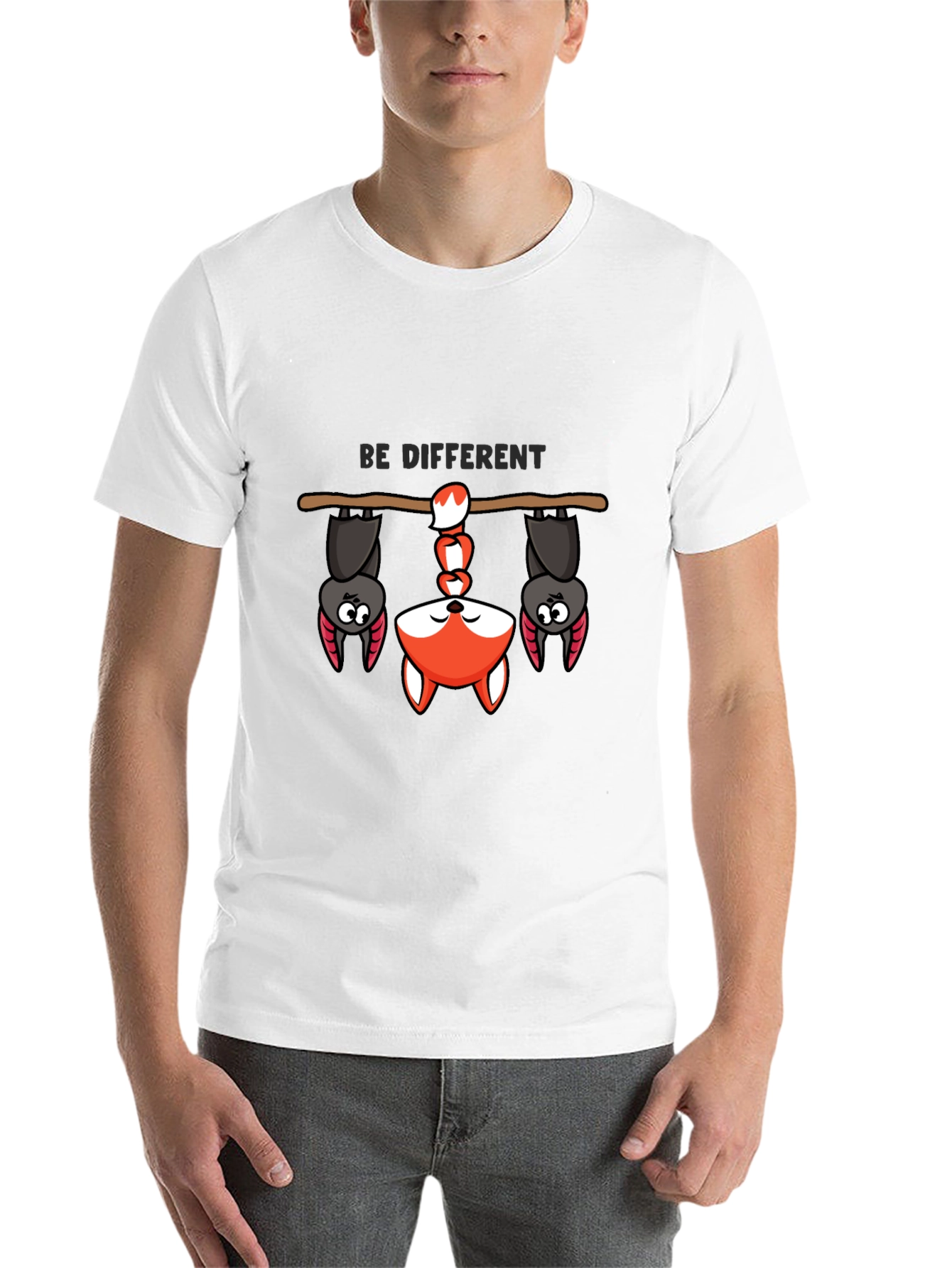 Black Be Different Bat and Fox Tee - Unique Graphic T-Shirt view 14
