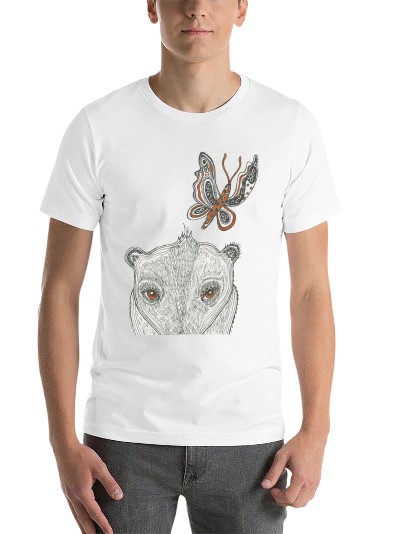 Black Artistic Graphic Tee - Butterfly & Animal Face view 14