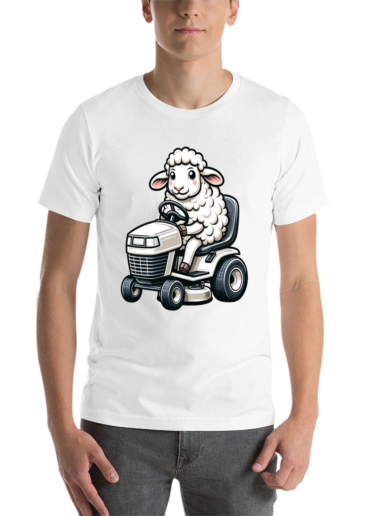 Black Sheep on Lawn Mower T-Shirt - Black view 14