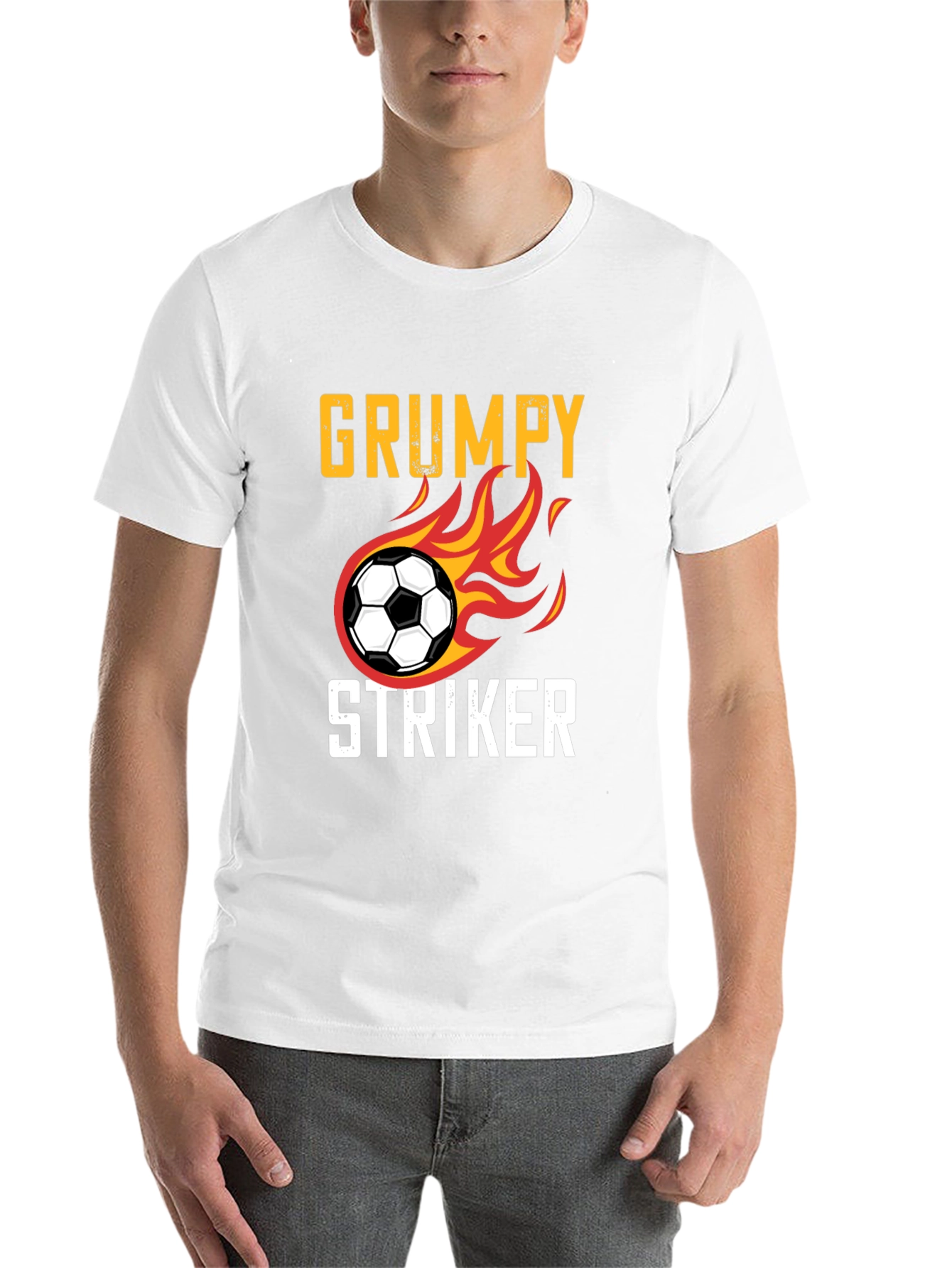 Black Grumpy Striker Soccer T-Shirt - Funny Sportswear view 14