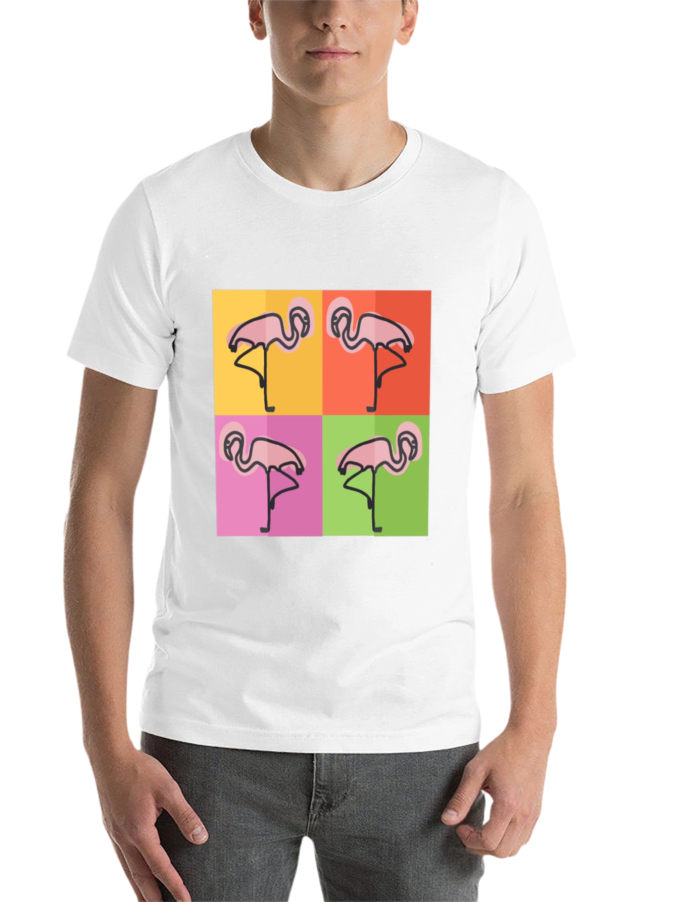 Black Funky Flamingo Pop Art Black T-Shirt view 14