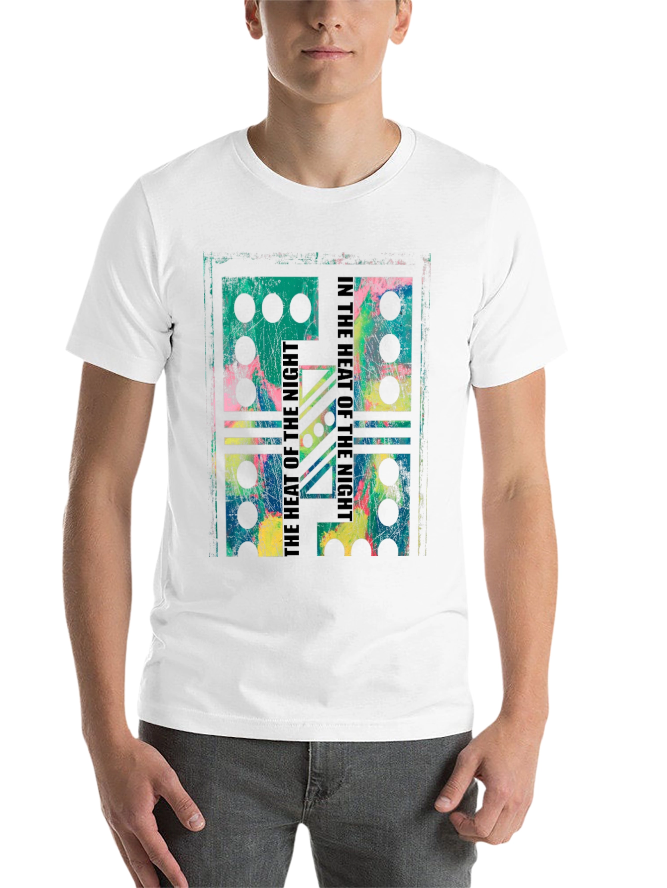 Black Abstract Domino T-Shirt - Heat of the Night Design view 14