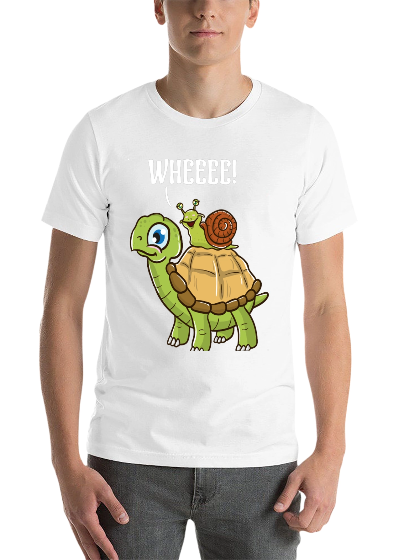 Black Funny Turtle Snail Wheee! Graphic T-Shirt view 14