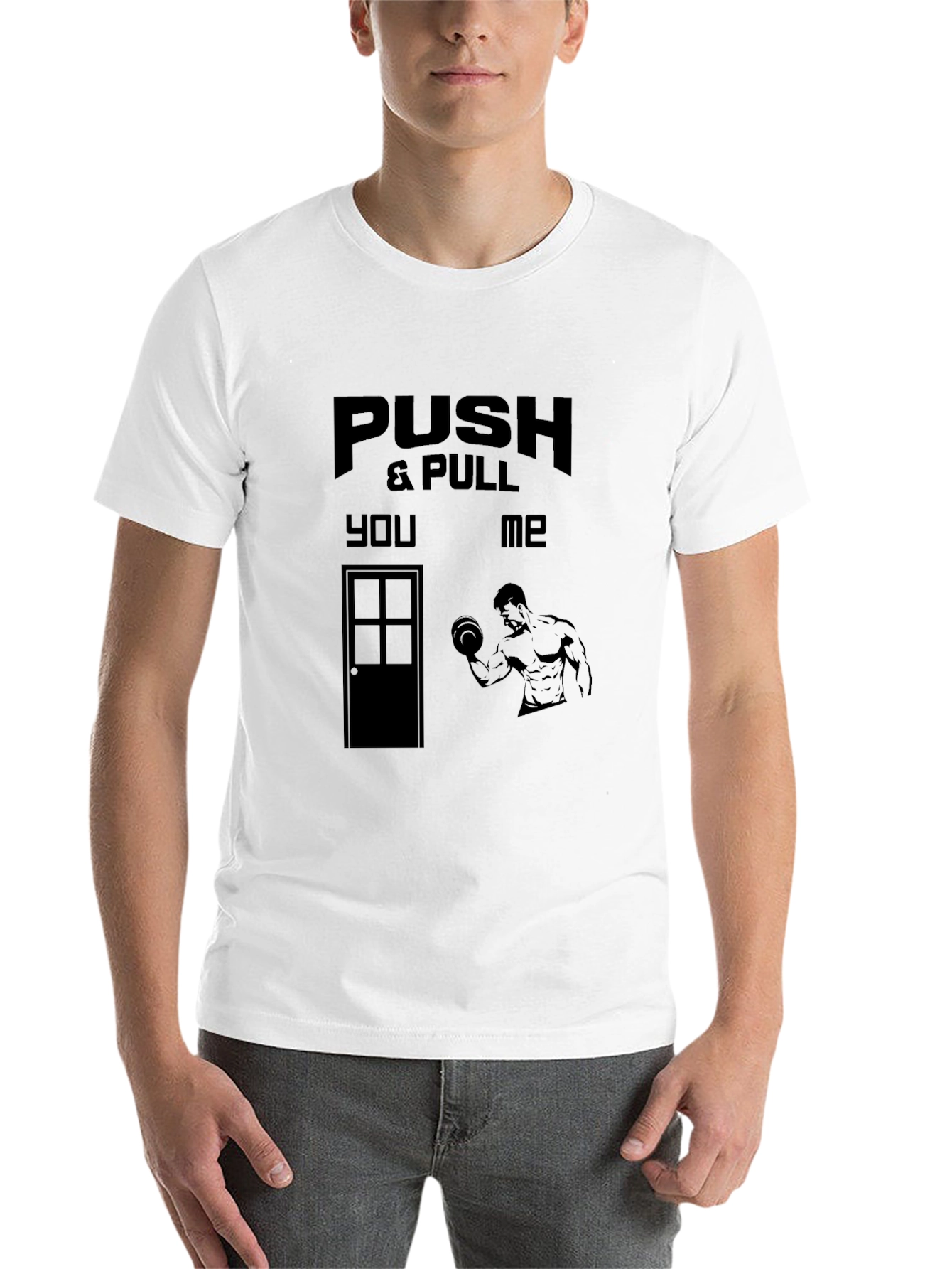 Black Push and Pull T-Shirt: Humorous Gym Apparel view 14