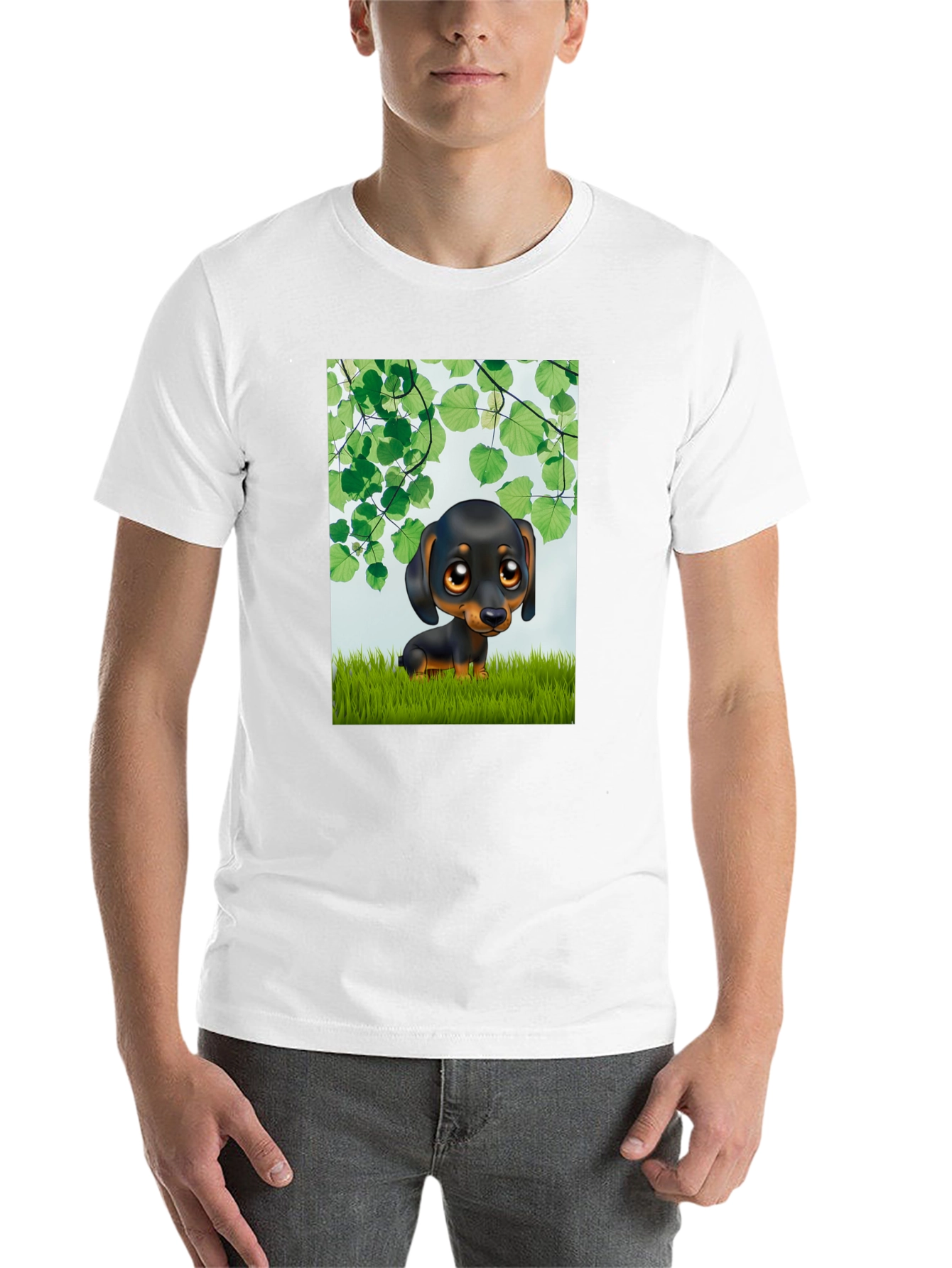 Black Cartoon Dachshund T-Shirt - Cute Dog Graphic Tee view 14
