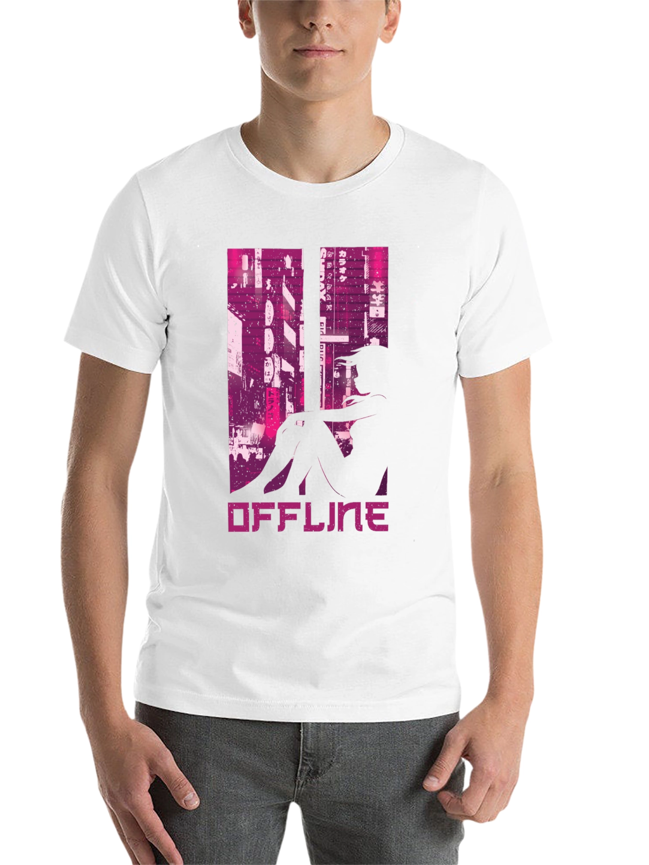 Black Offline Cyberpunk Style Graphic Tee view 14